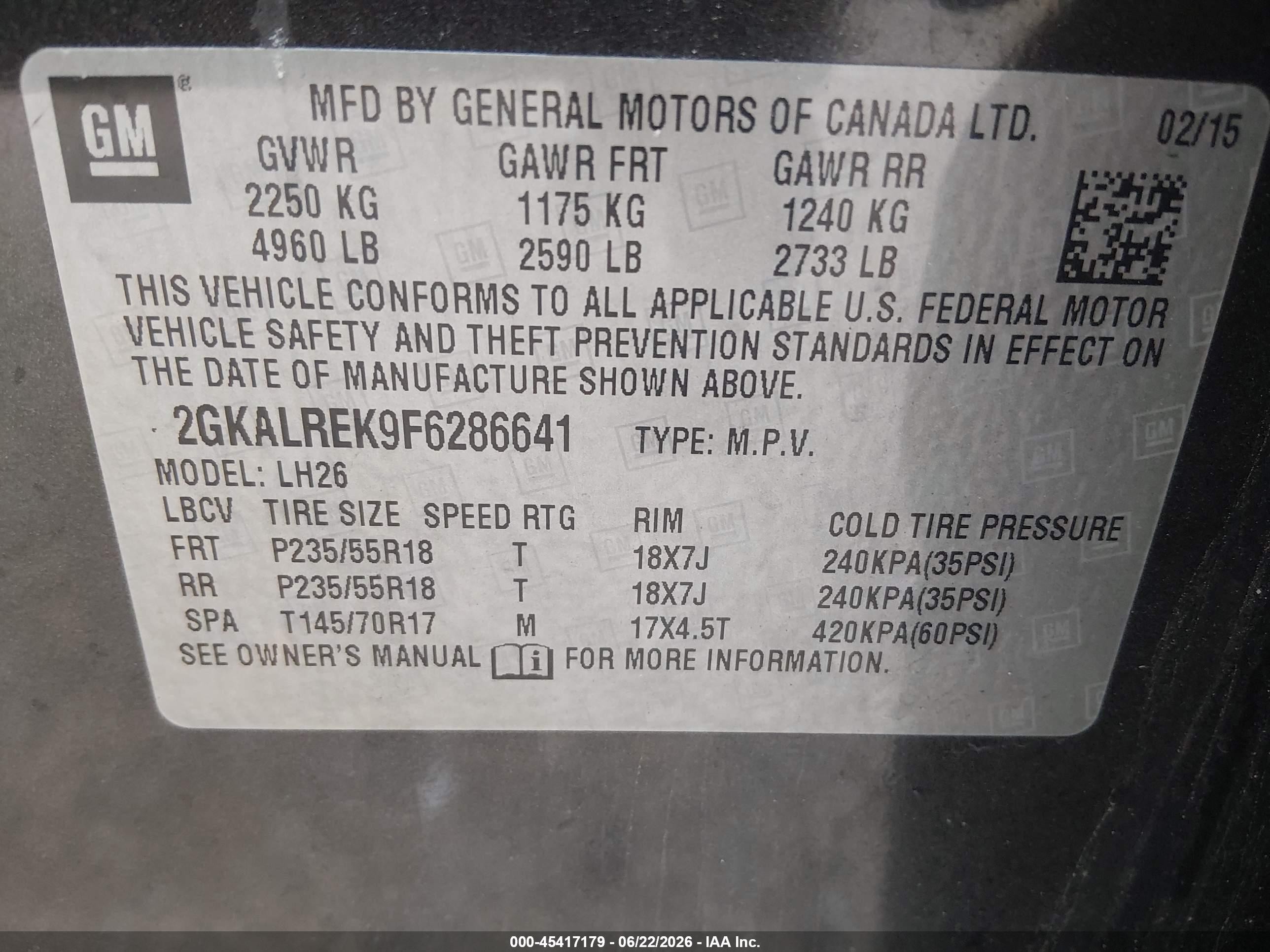 2015 Gmc Terrain Sle-2 Серый vin: 2GKALREK9F6286641