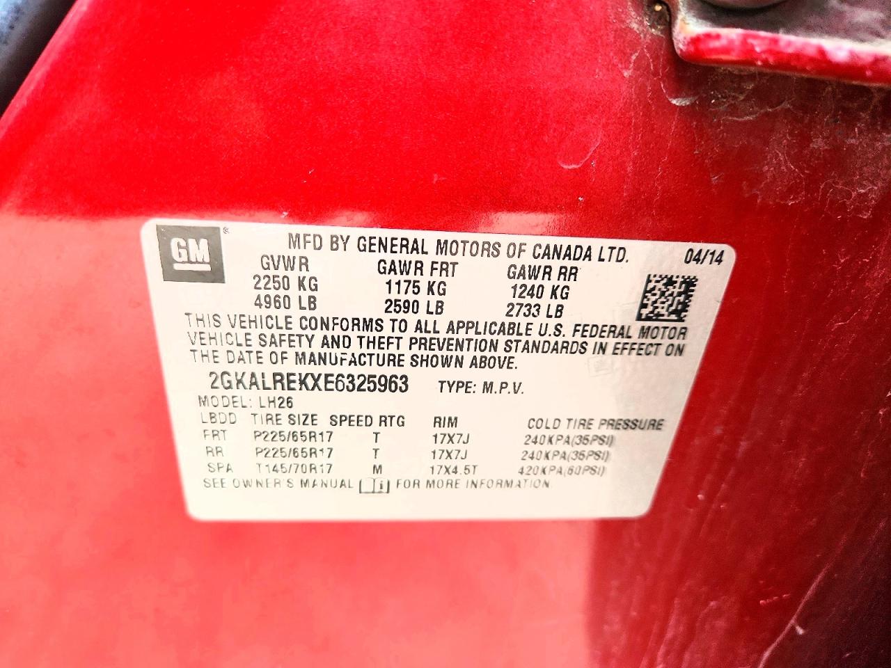 2014 Gmc Terrain Sle Red vin: 2GKALREKXE6325963