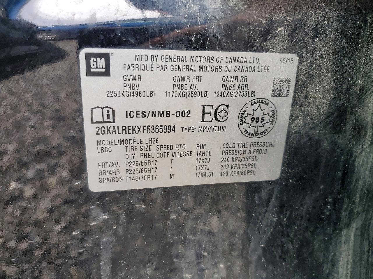 2015 Gmc Terrain Sle Black vin: 2GKALREKXF6365994