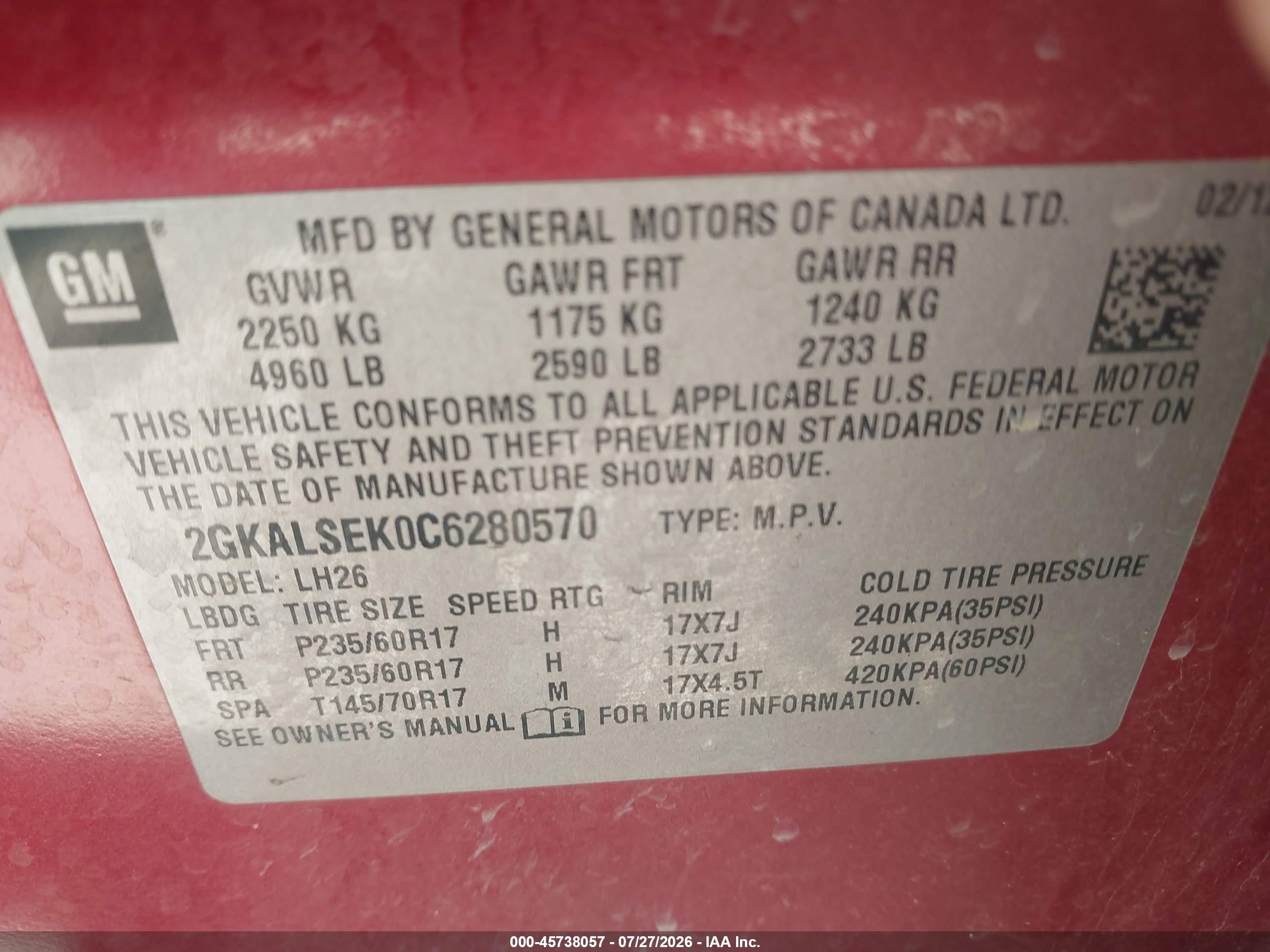 2012 Gmc Terrain Sle-2 Red vin: 2GKALSEK0C6280570