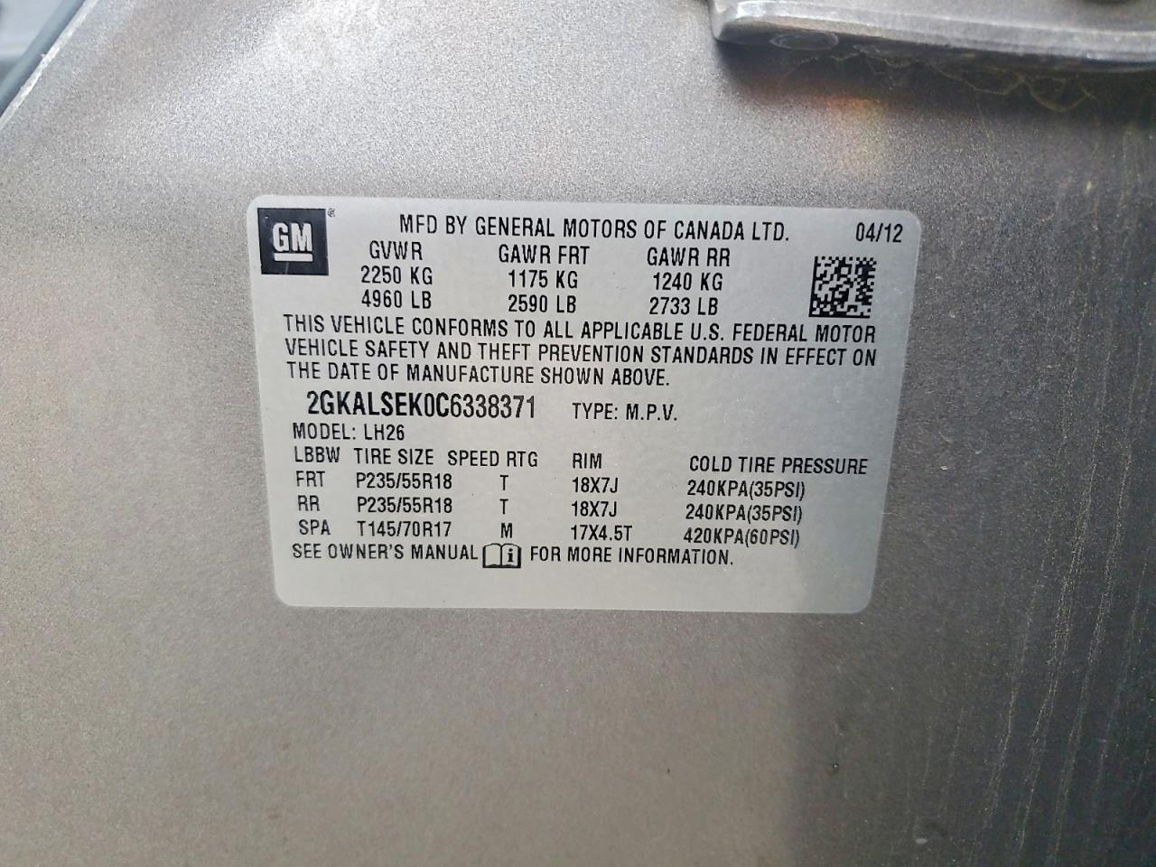 2012 Gmc Terrain Sle Серый vin: 2GKALSEK0C6338371