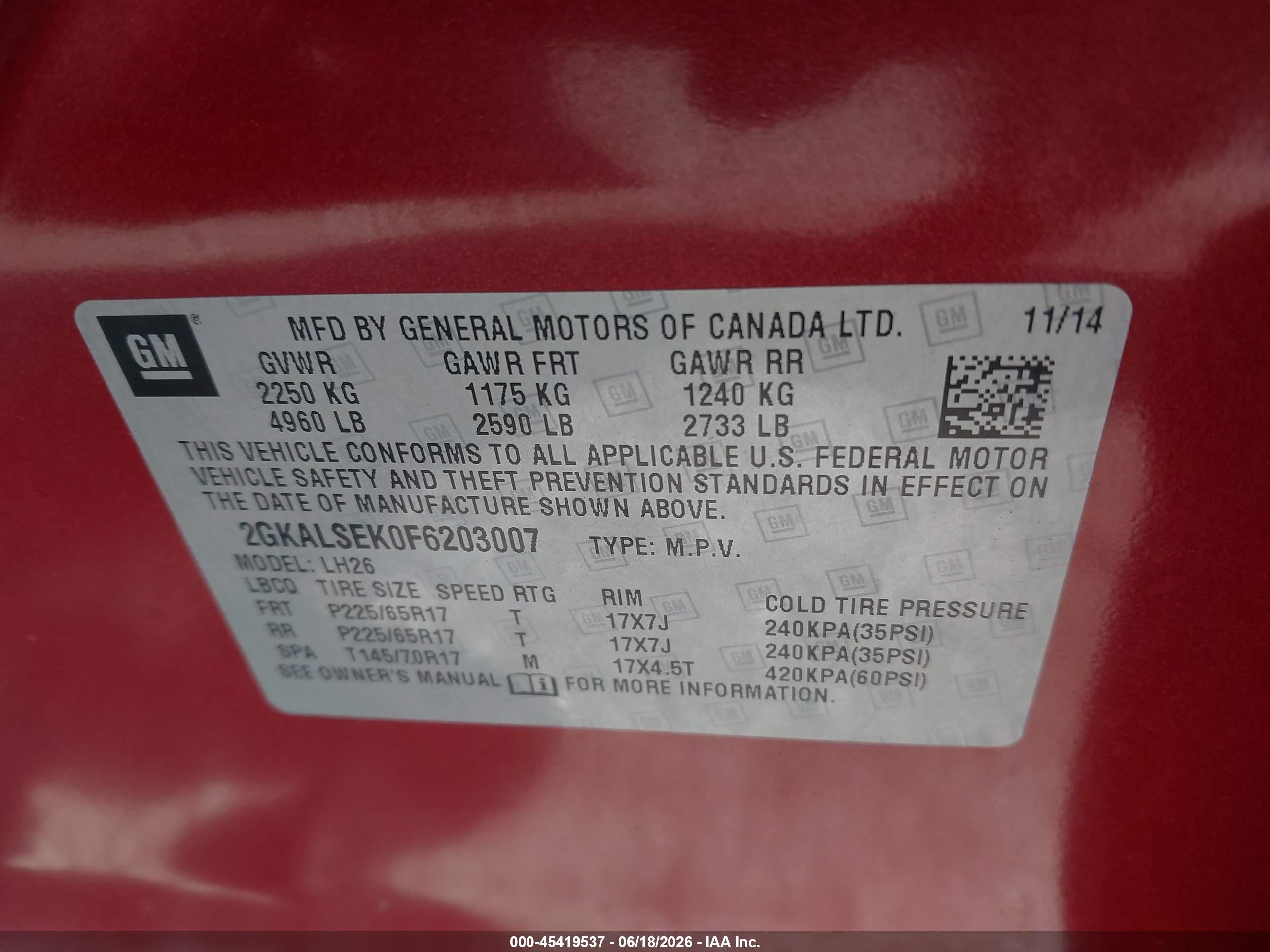 2015 Gmc Terrain Slt-1 Red vin: 2GKALSEK0F6203007