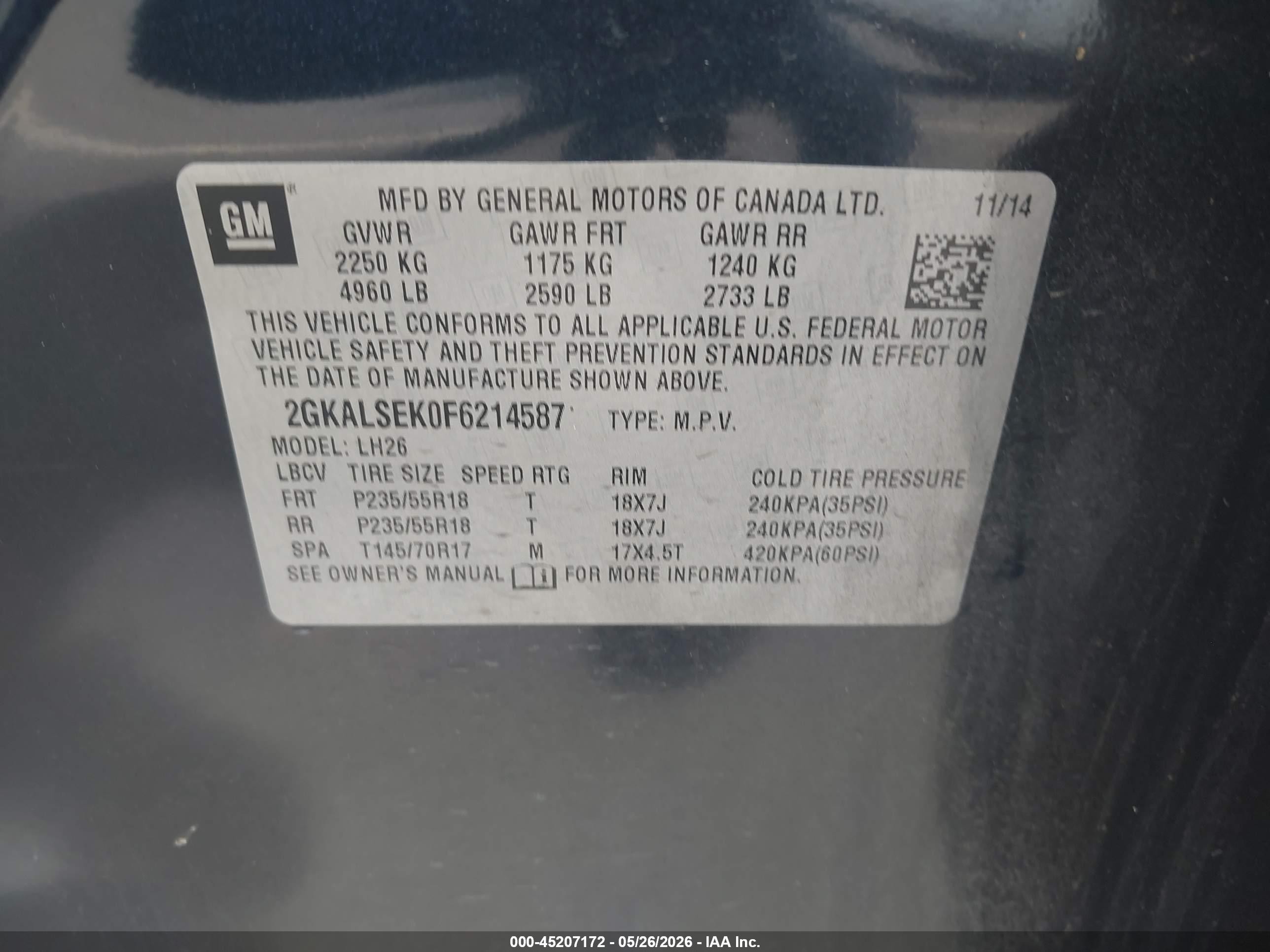 2015 Gmc Terrain Slt-1 Blue vin: 2GKALSEK0F6214587