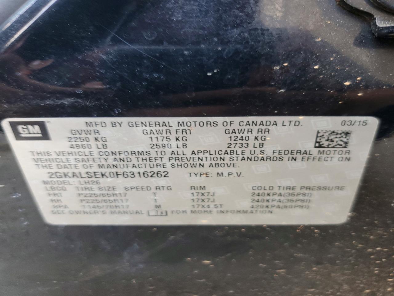 2015 Gmc Terrain Slt Black vin: 2GKALSEK0F6316262