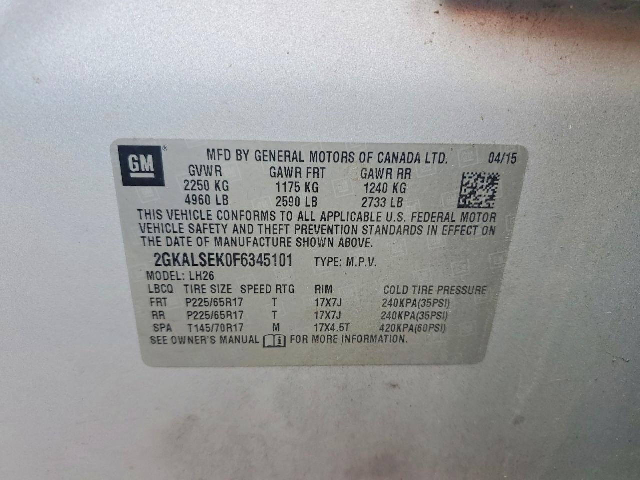 2015 Gmc Terrain Slt Silver vin: 2GKALSEK0F6345101