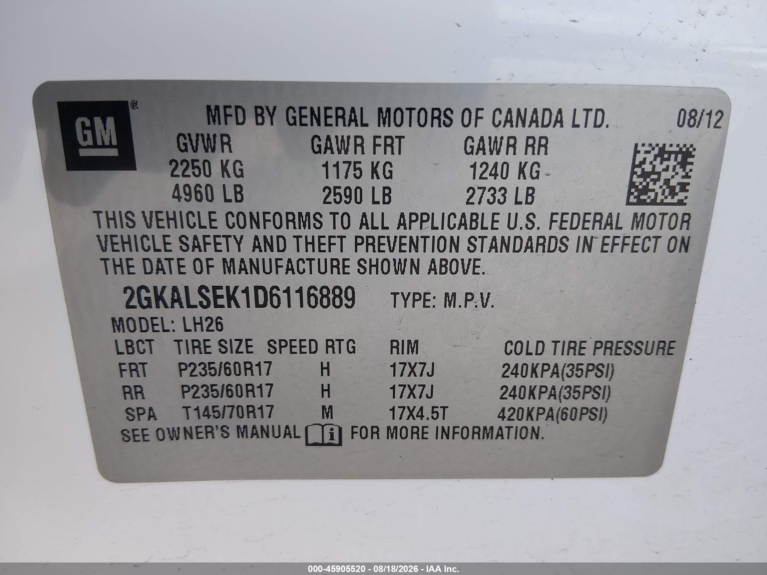 2013 Gmc Terrain Sle-2 White vin: 2GKALSEK1D6116889