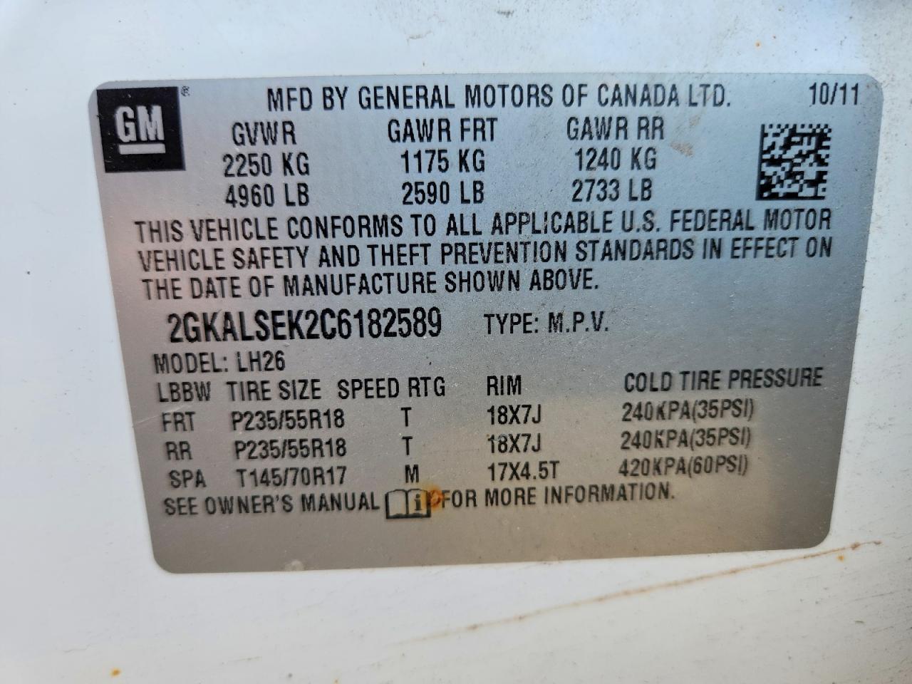 2012 Gmc Terrain Sle White vin: 2GKALSEK2C6182589