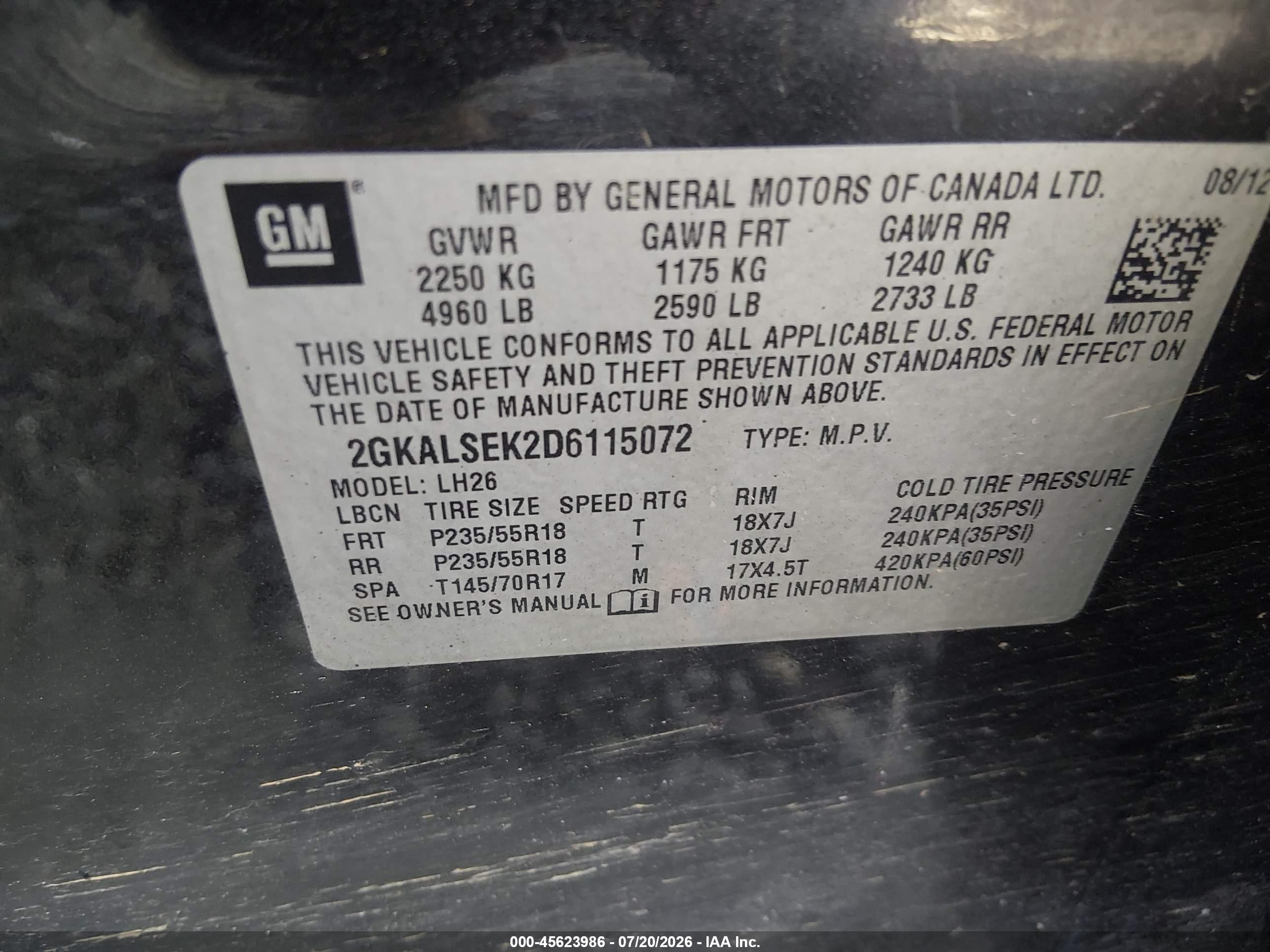 2013 Gmc Terrain Sle-2 Черный vin: 2GKALSEK2D6115072