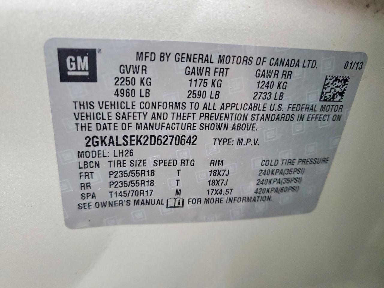 2013 Gmc Terrain Sle Tan vin: 2GKALSEK2D6270642