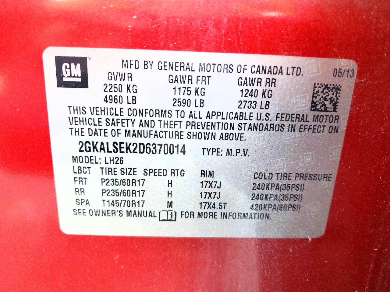 2013 Gmc Terrain Sle Red vin: 2GKALSEK2D6370014