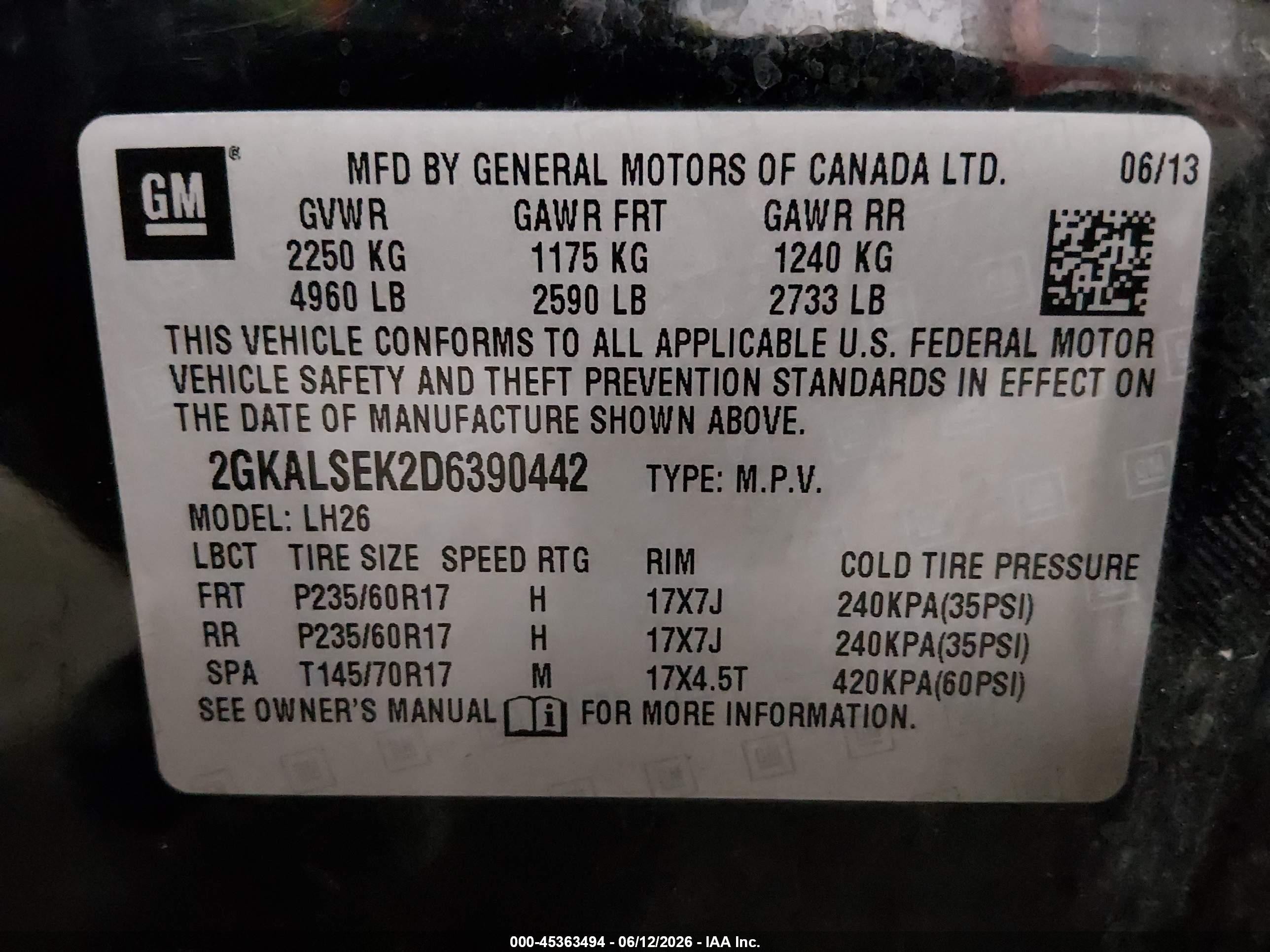 2013 Gmc Terrain Sle-2 Черный vin: 2GKALSEK2D6390442