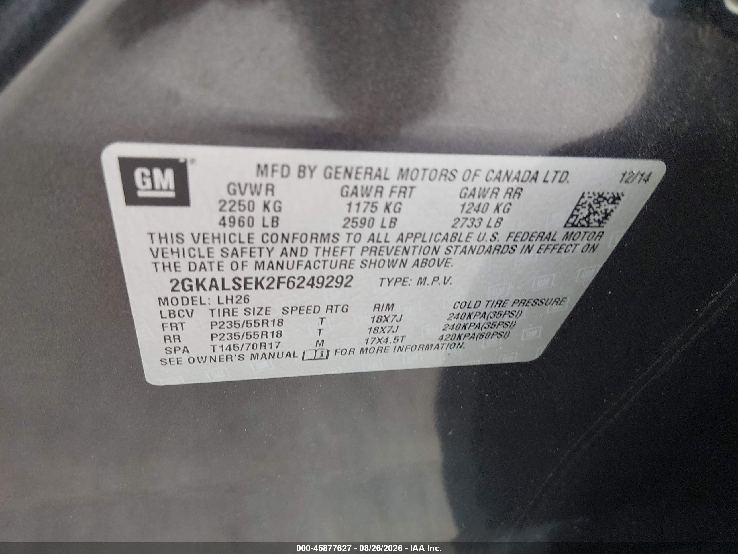 2015 Gmc Terrain Slt-1 Gray vin: 2GKALSEK2F6249292