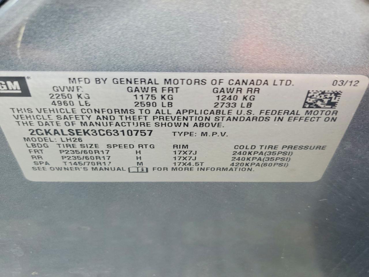 2012 Gmc Terrain Sle Серый vin: 2GKALSEK3C6310757