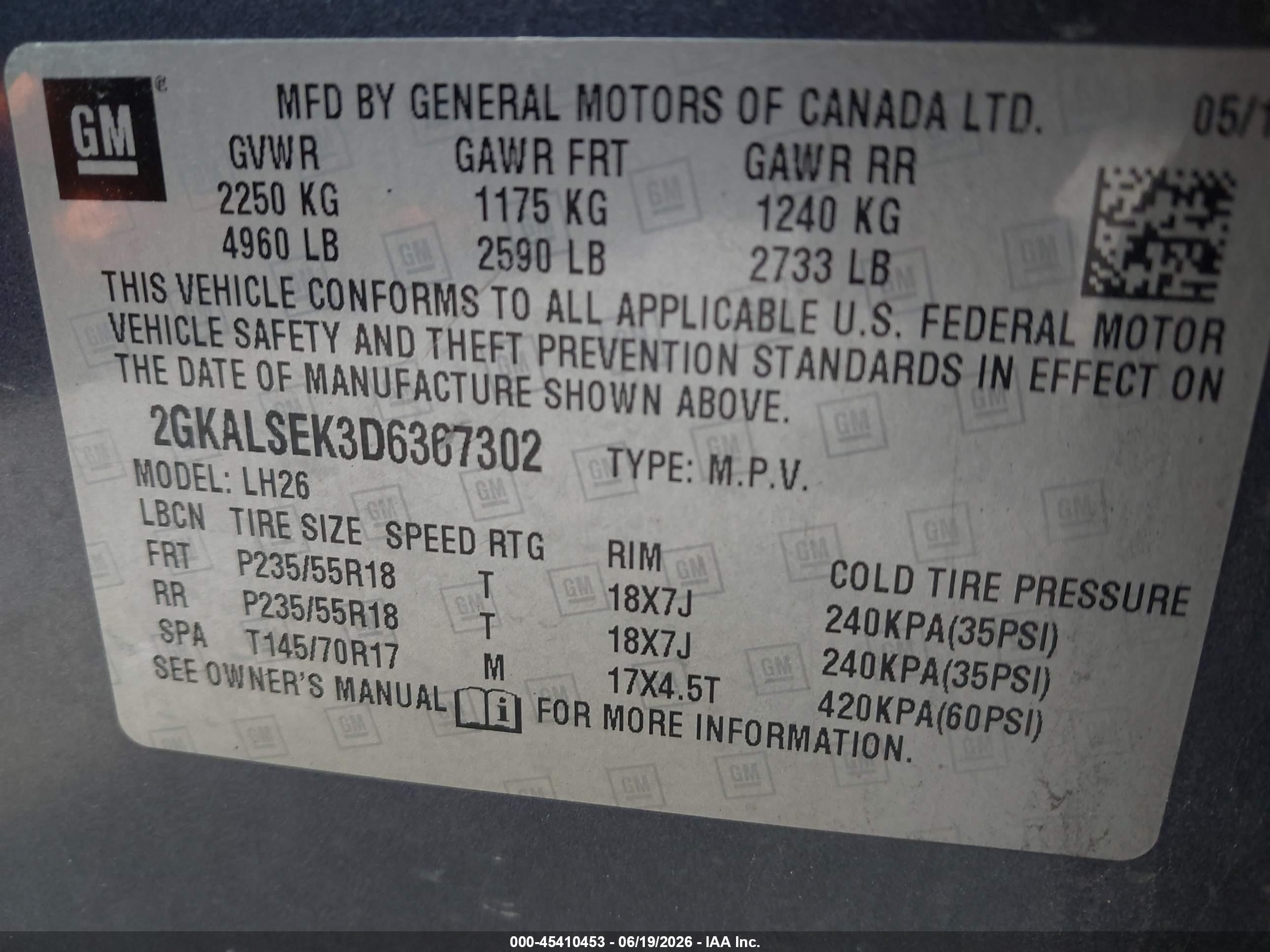 2013 Gmc Terrain Sle-2 Blue vin: 2GKALSEK3D6367302