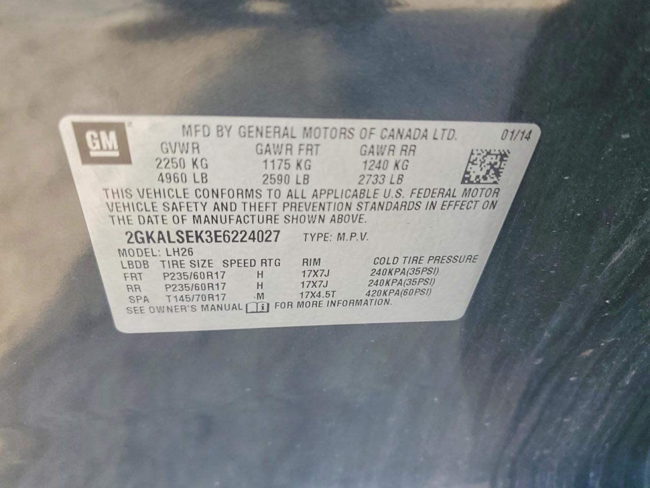 2014 Gmc Terrain Slt Gray vin: 2GKALSEK3E6224027