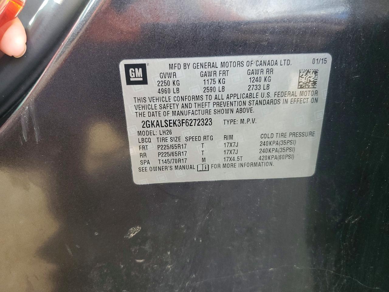 2015 Gmc Terrain Slt Charcoal vin: 2GKALSEK3F6272323