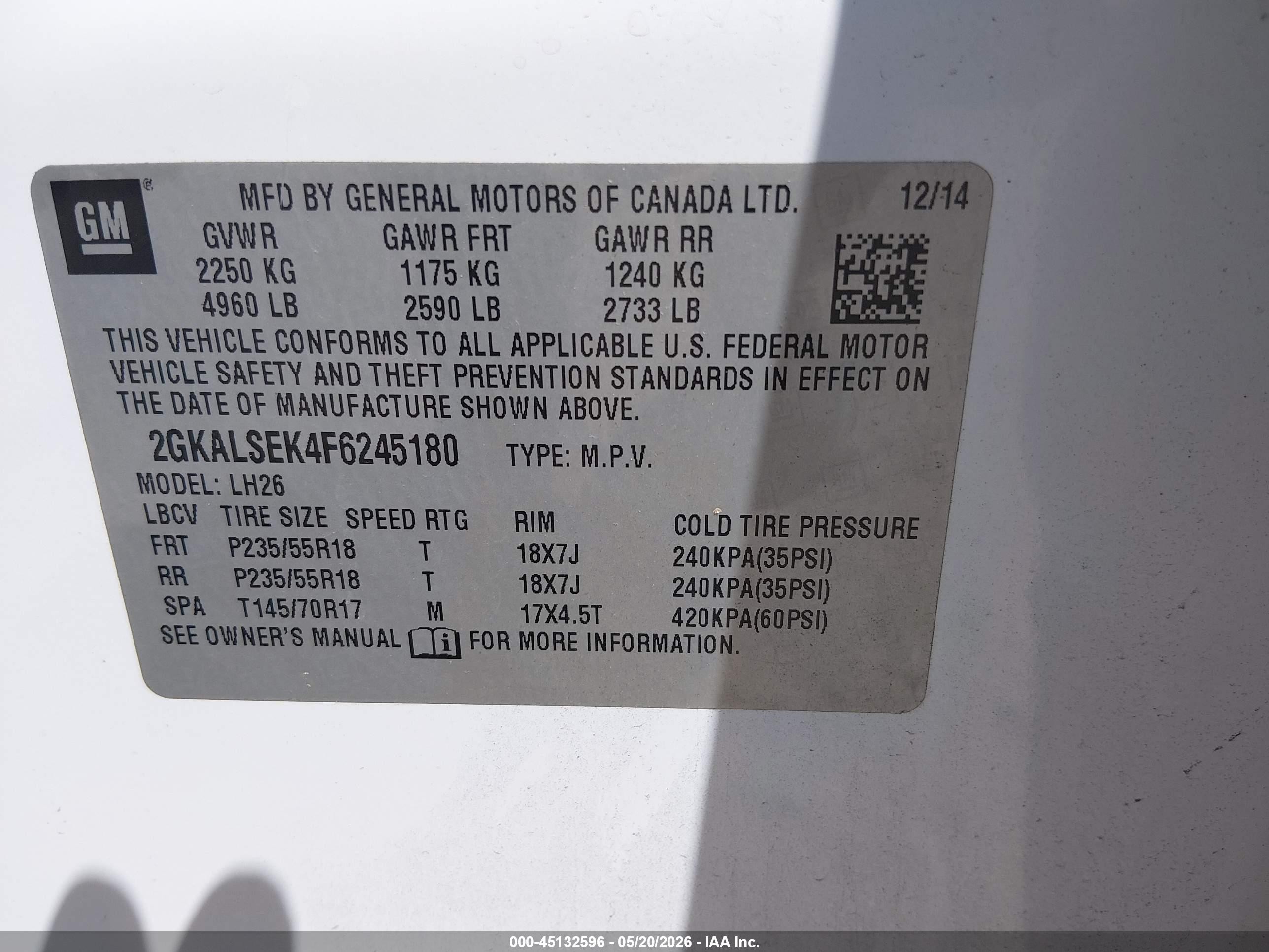 2015 Gmc Terrain Slt-1 White vin: 2GKALSEK4F6245180