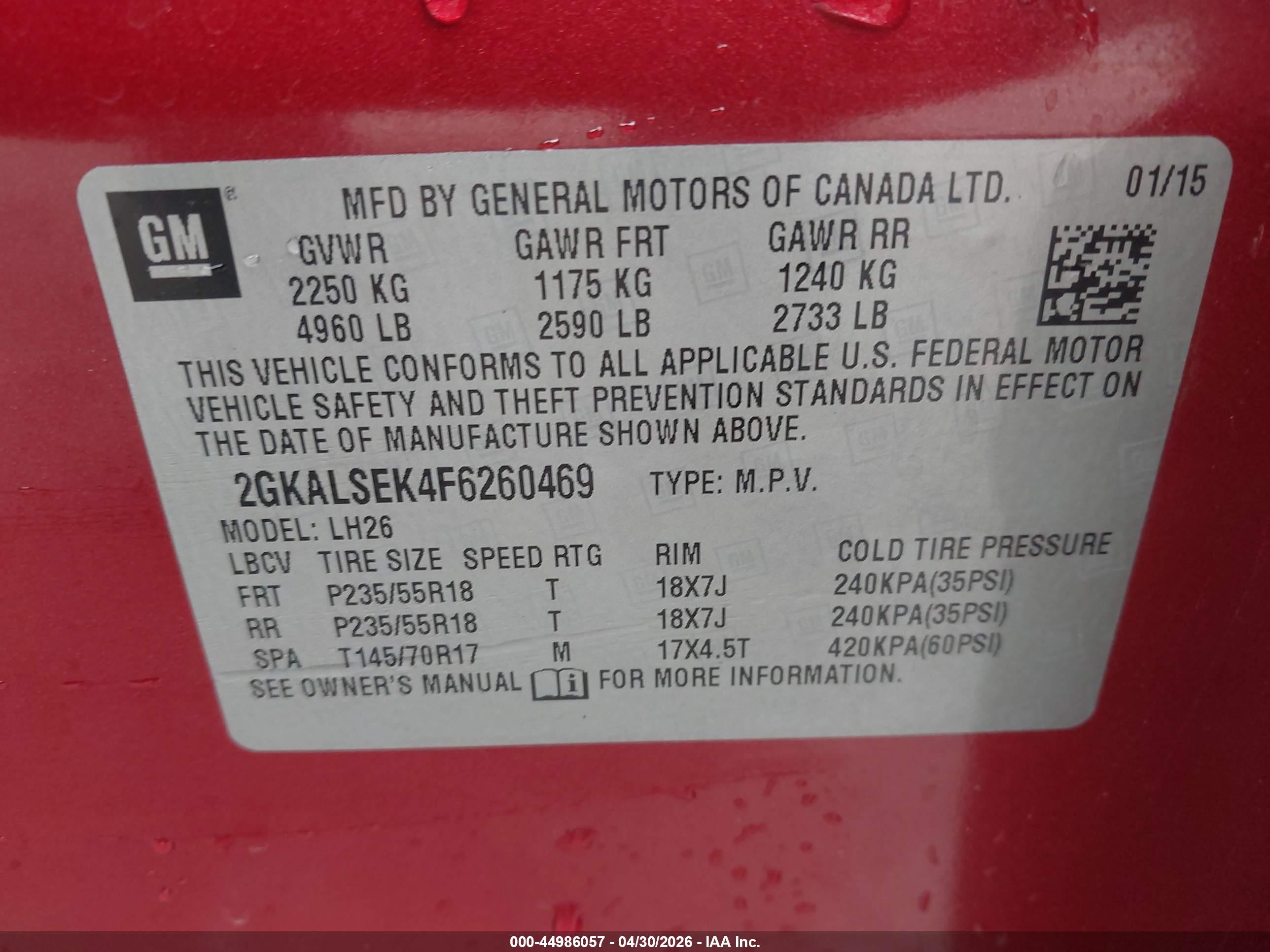 2015 Gmc Terrain Slt-1 Красный vin: 2GKALSEK4F6260469