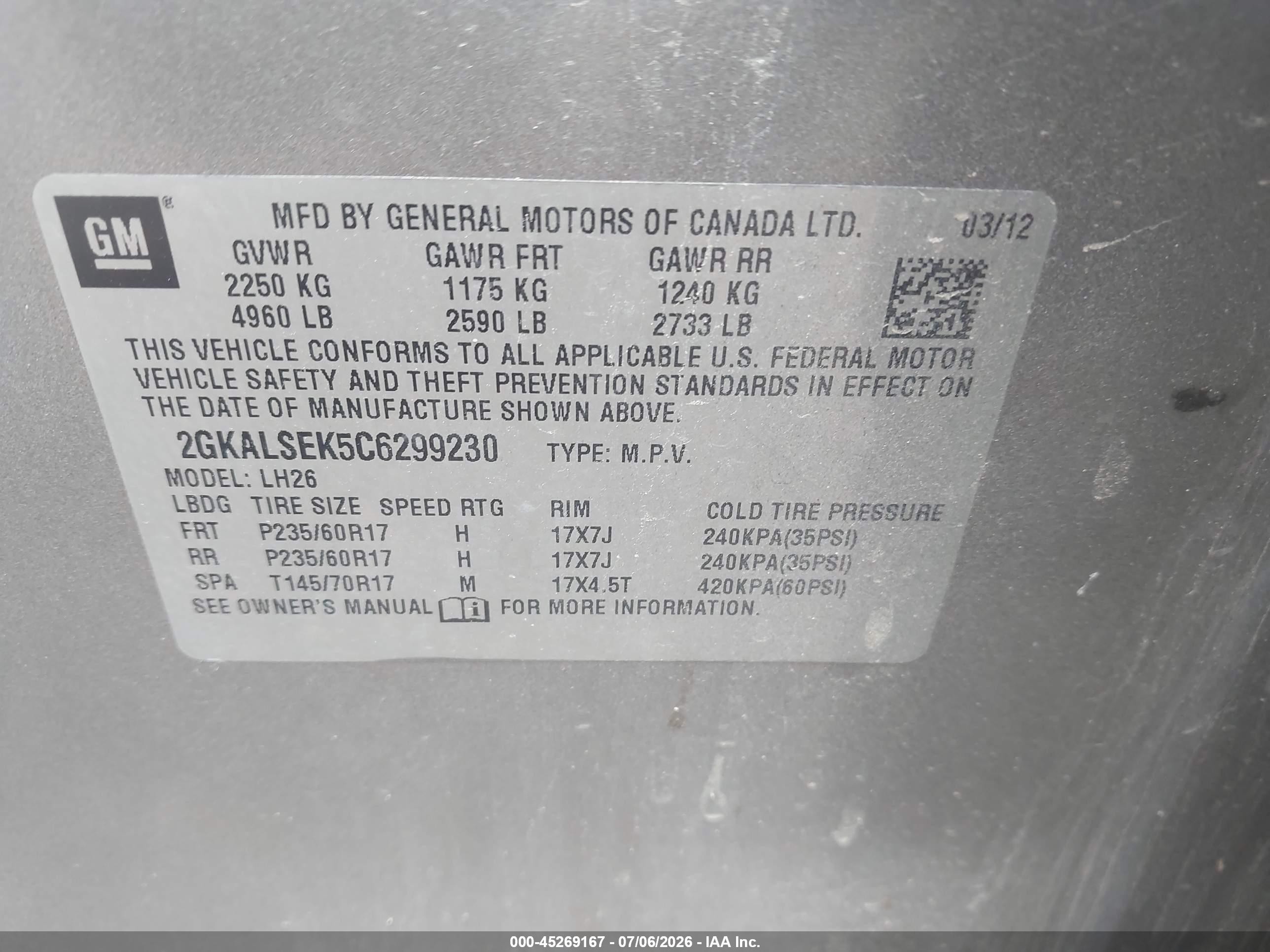 2012 Gmc Terrain Sle-2 Gray vin: 2GKALSEK5C6299230