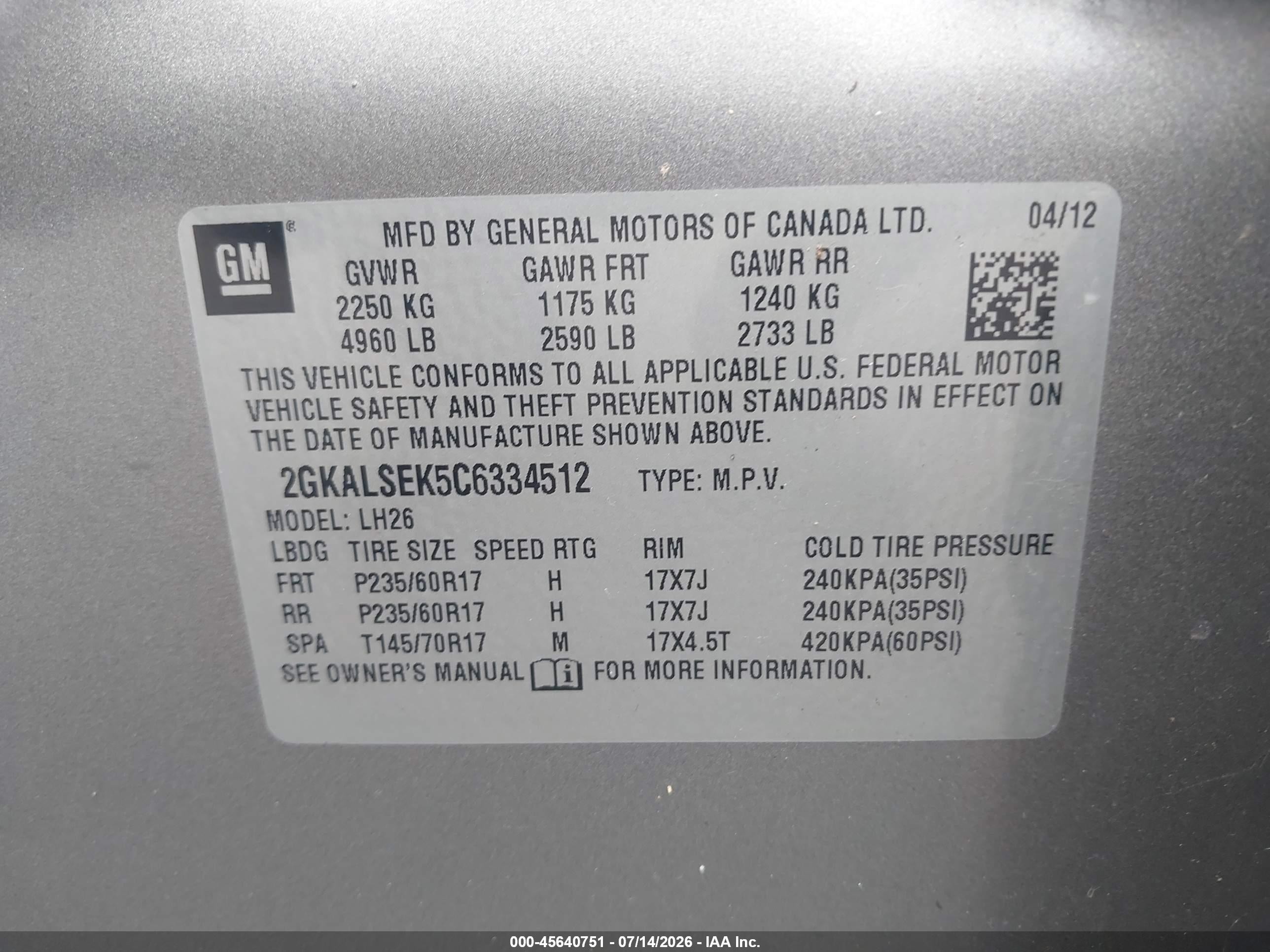 2012 Gmc Terrain Sle-2 Gray vin: 2GKALSEK5C6334512
