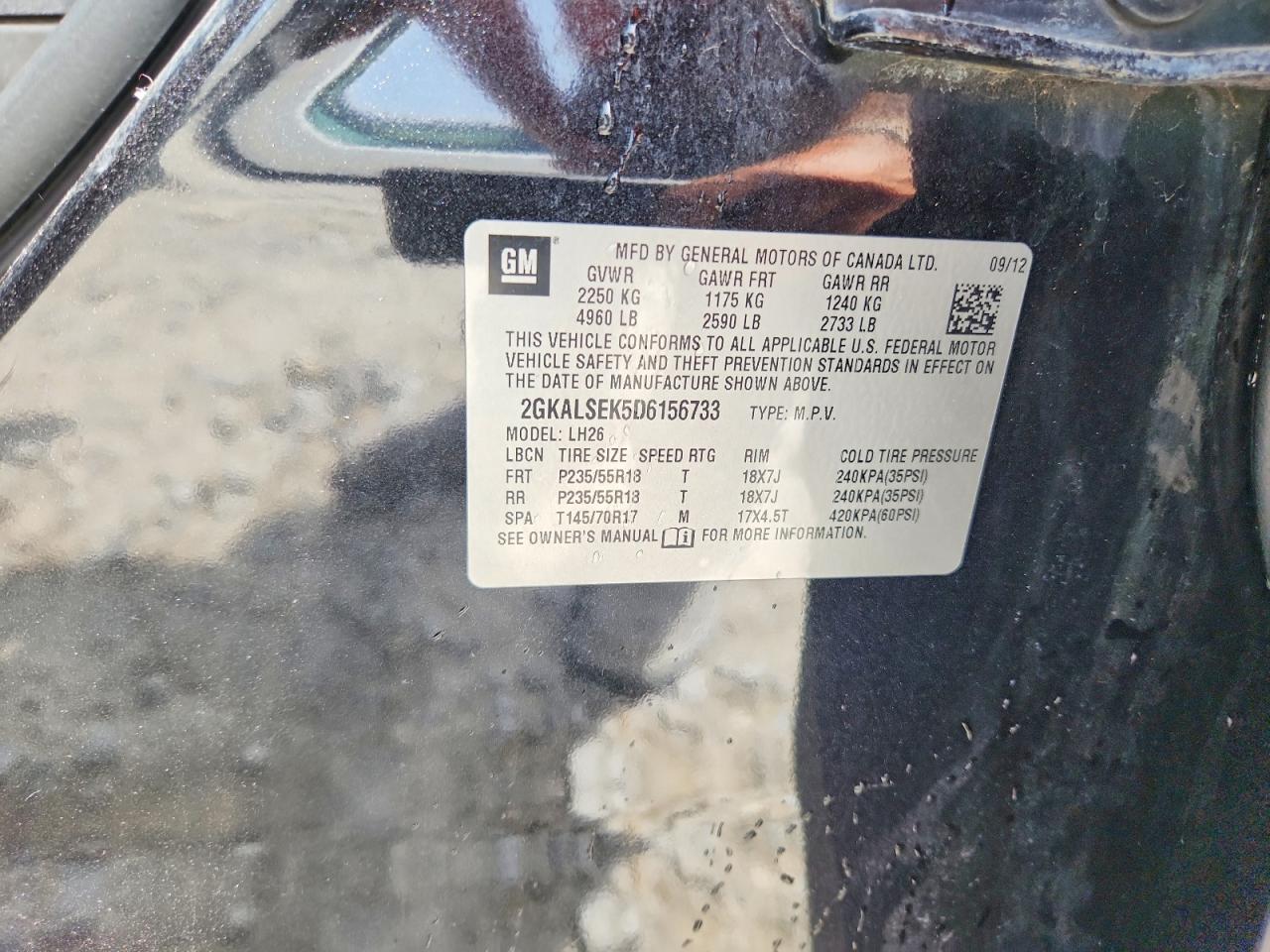 2013 Gmc Terrain Sle Charcoal vin: 2GKALSEK5D6156733