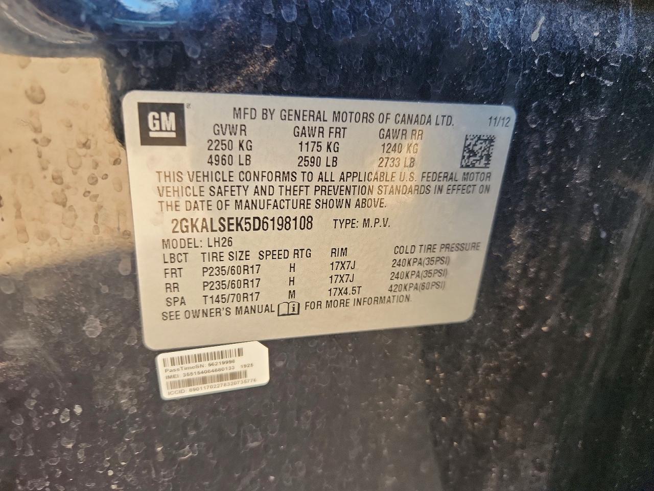 2013 Gmc Terrain Sle Black vin: 2GKALSEK5D6198108