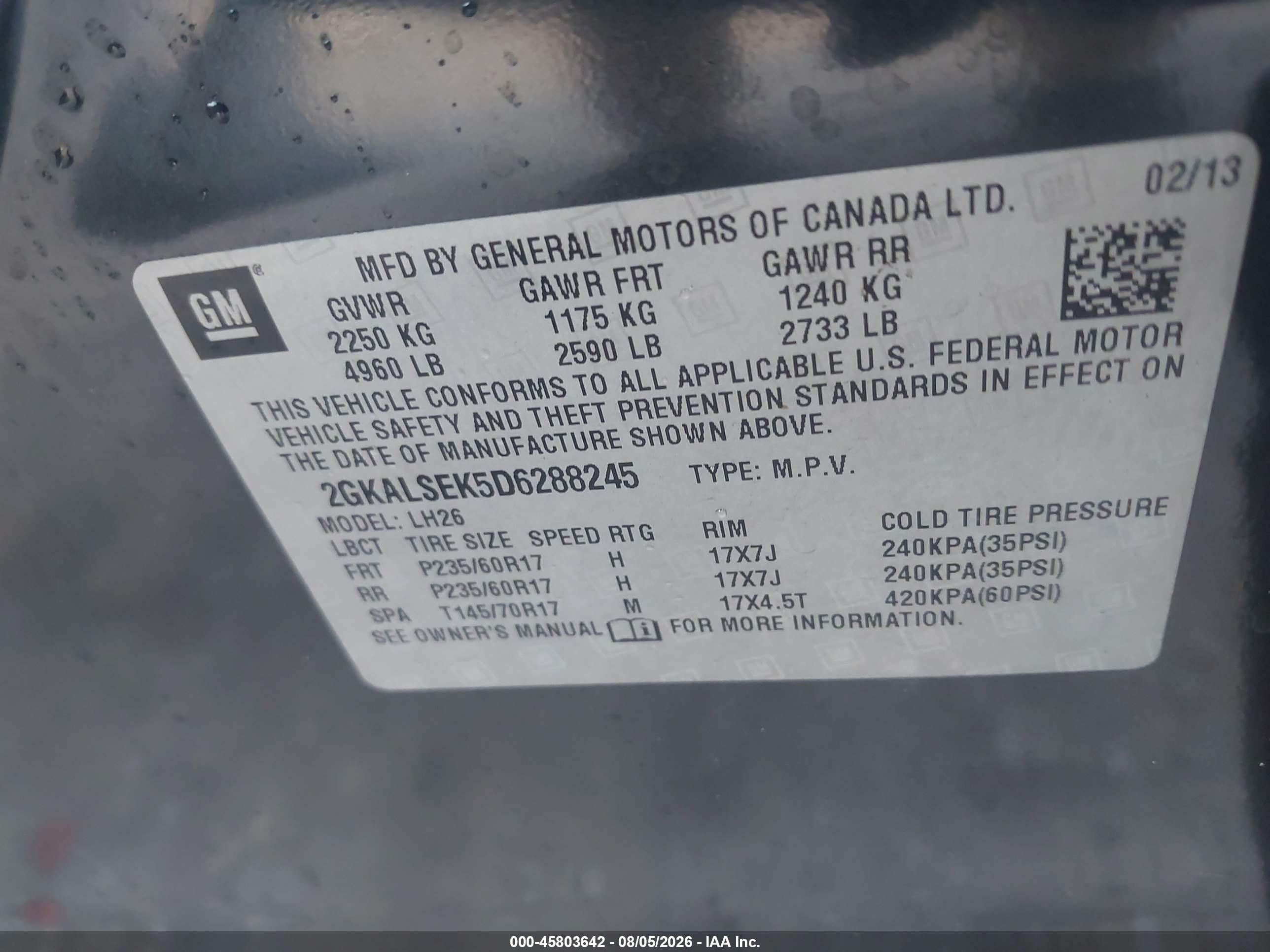 2013 Gmc Terrain Sle-2 Gray vin: 2GKALSEK5D6288245