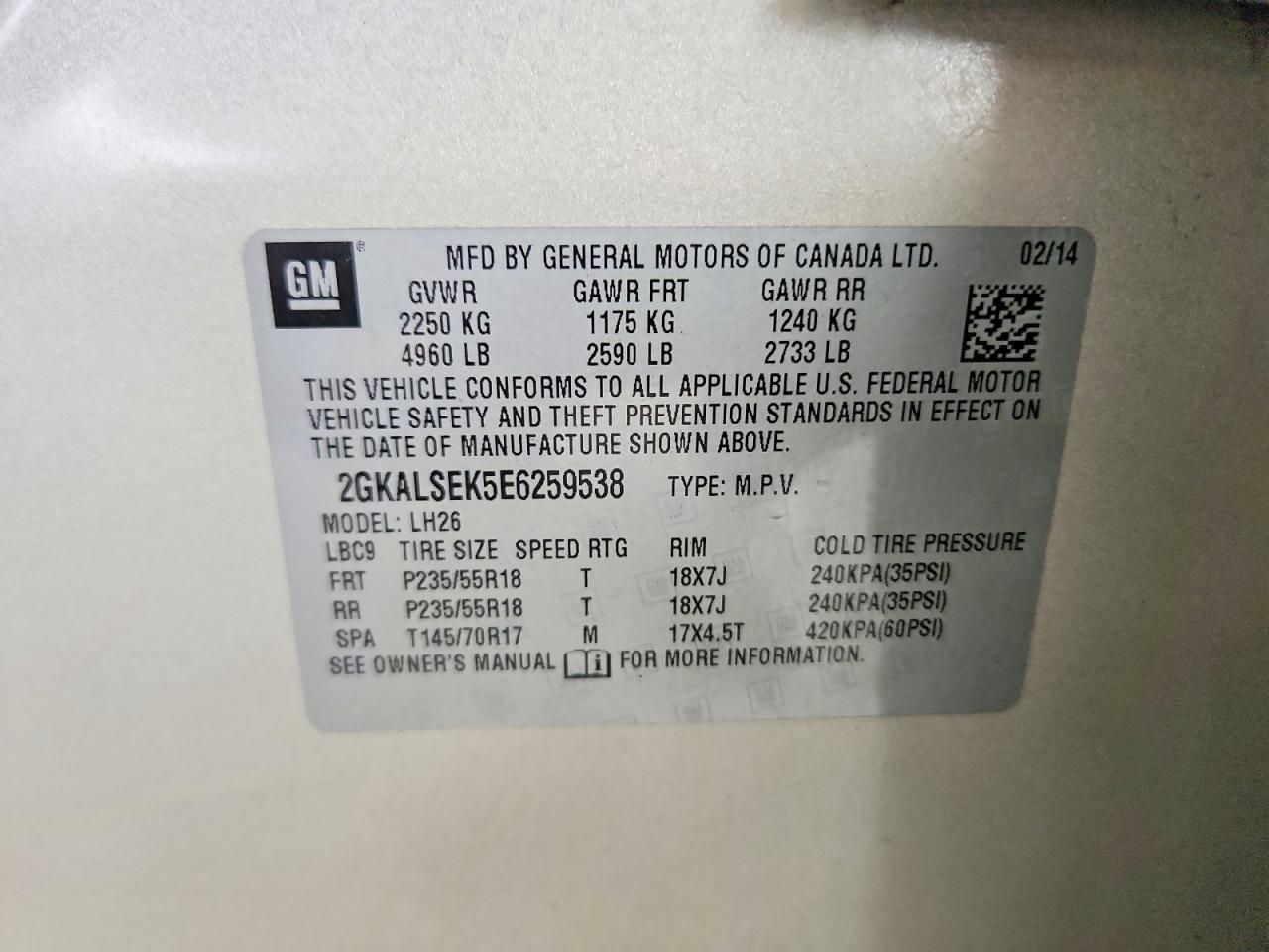 2014 Gmc Terrain Slt Cream vin: 2GKALSEK5E6259538