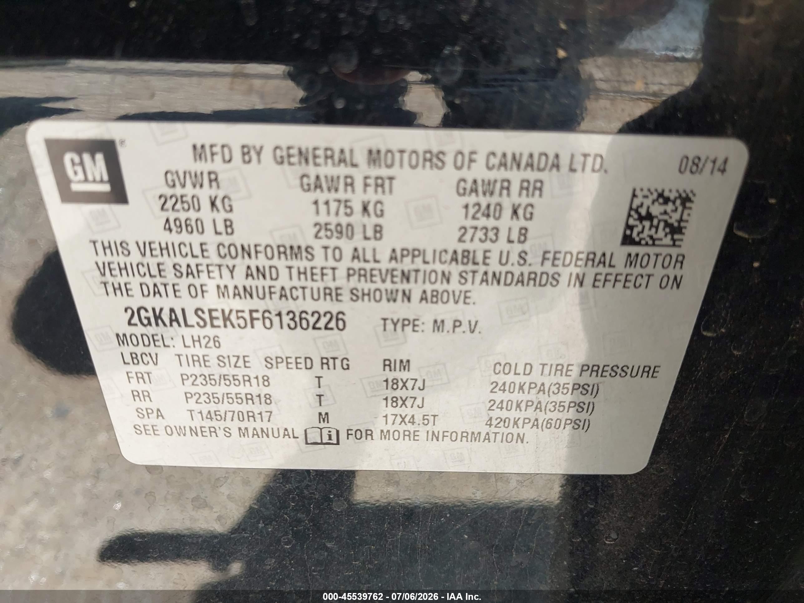 2015 Gmc Terrain Slt-1 Черный vin: 2GKALSEK5F6136226