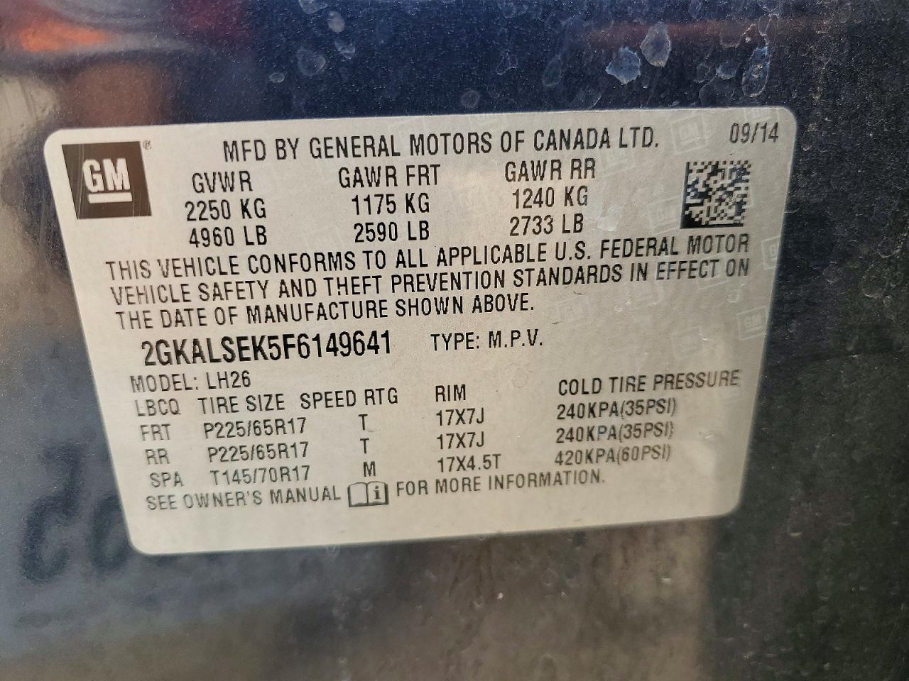 2015 Gmc Terrain Slt Blue vin: 2GKALSEK5F6149641