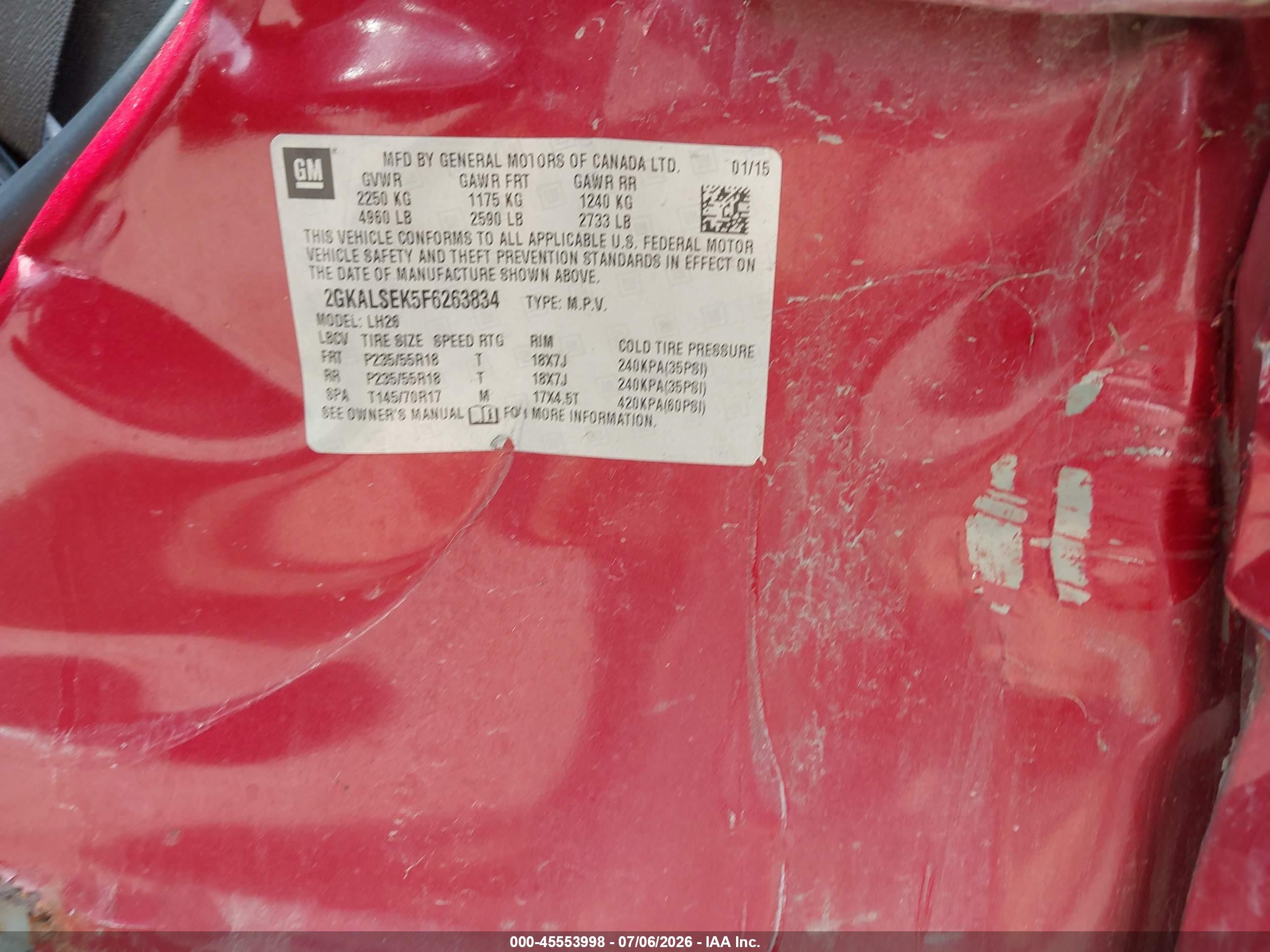 2015 Gmc Terrain Slt-1 Red vin: 2GKALSEK5F6263834