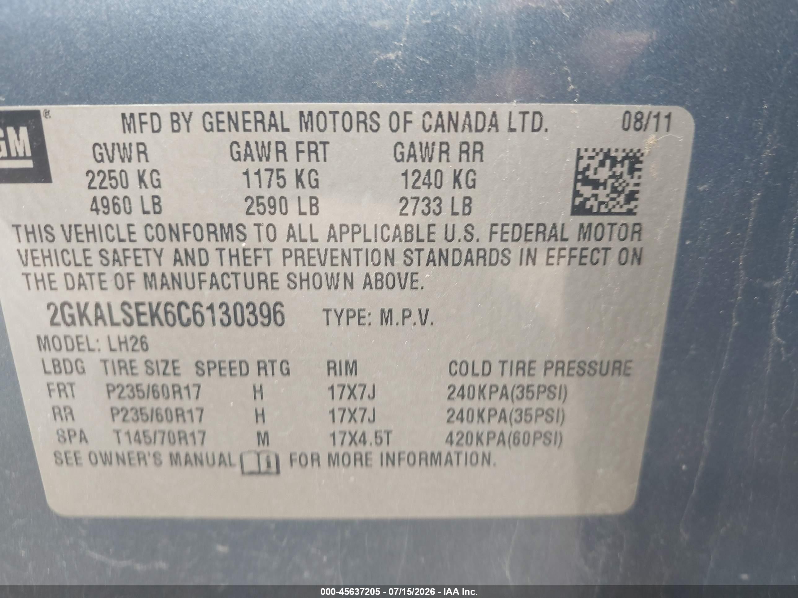 2012 Gmc Terrain Sle-2 Blue vin: 2GKALSEK6C6130396