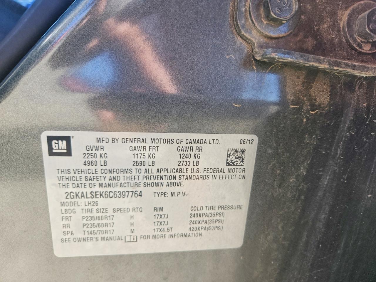 2012 Gmc Terrain Sle Gray vin: 2GKALSEK6C6397764
