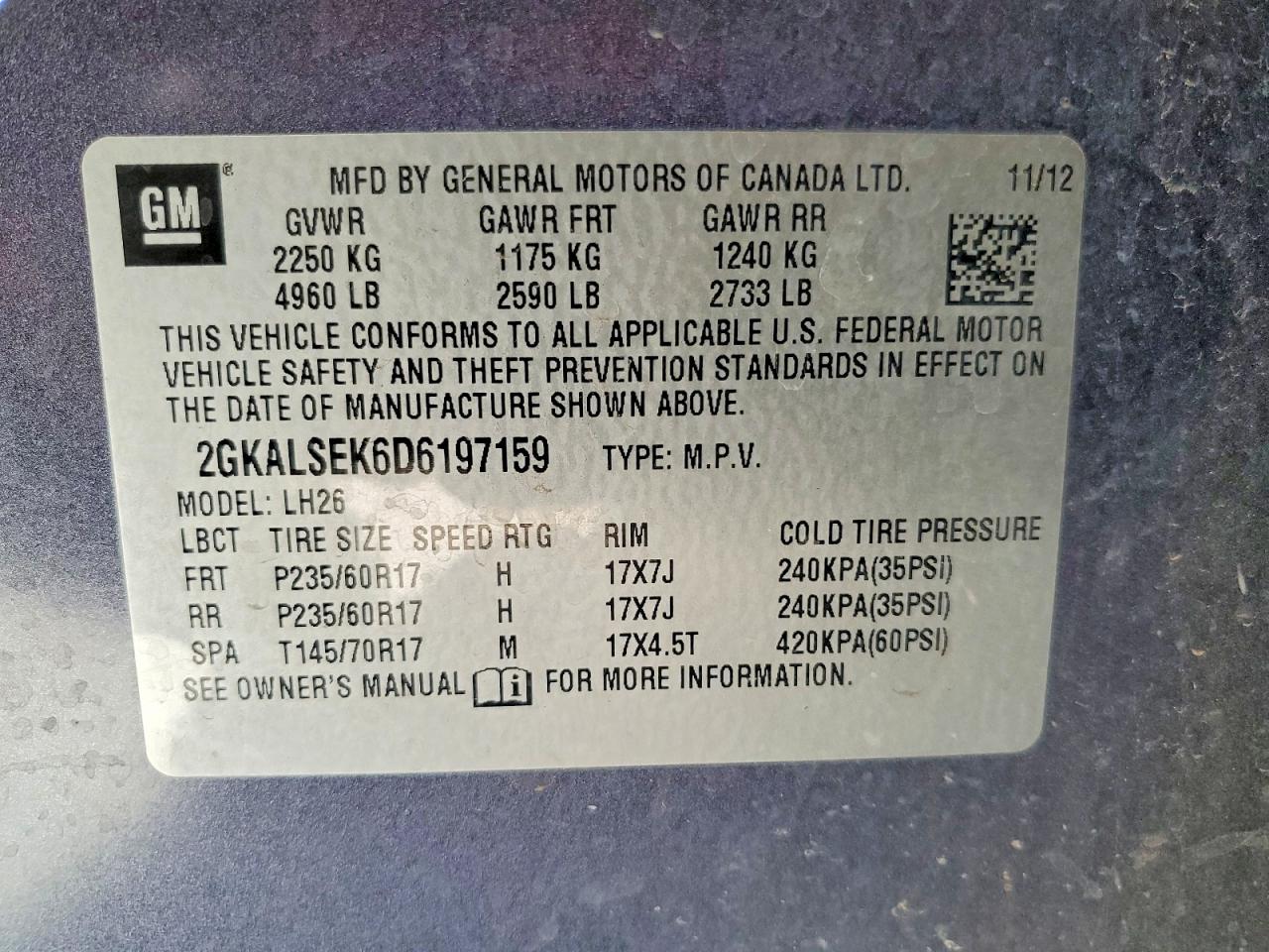 2013 Gmc Terrain Sle Blue vin: 2GKALSEK6D6197159