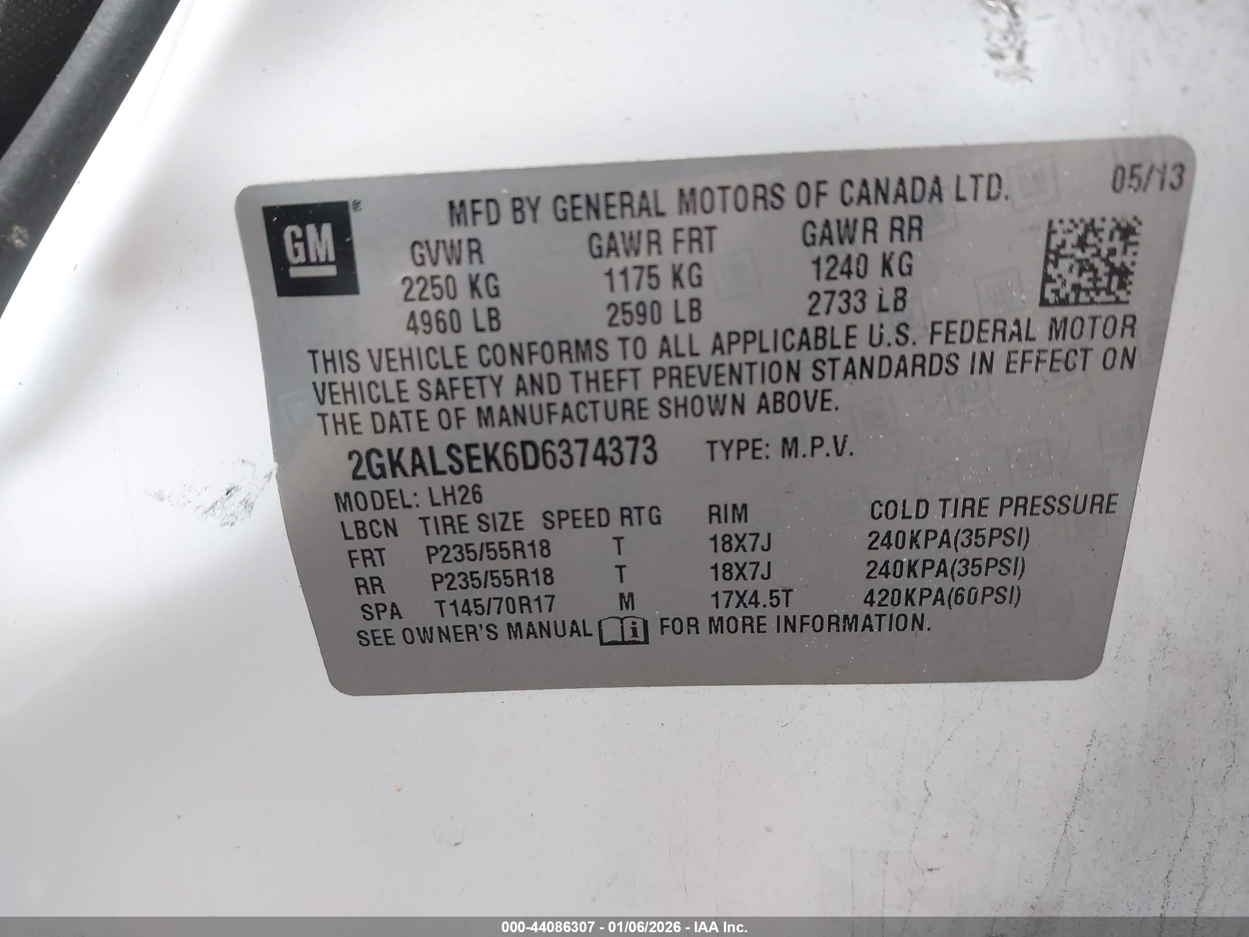 2013 Gmc Terrain Sle-2 Белый vin: 2GKALSEK6D6374373