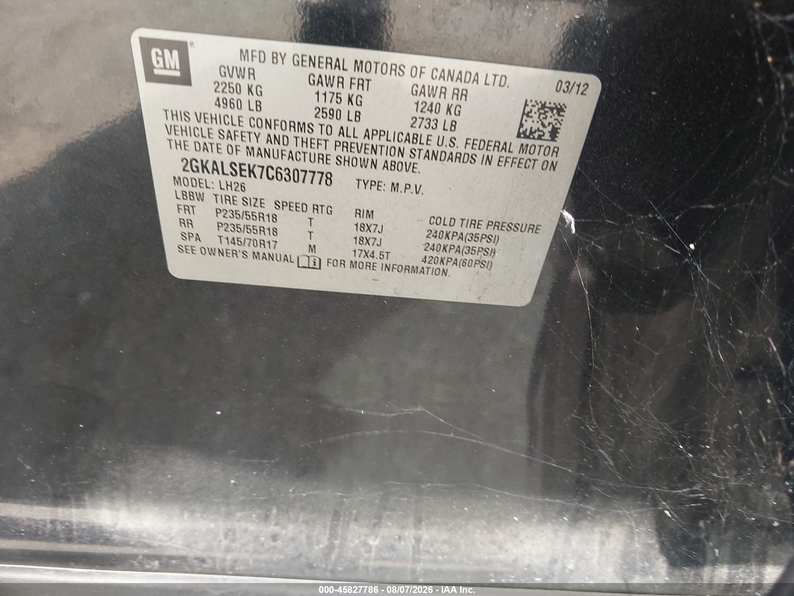 2012 Gmc Terrain Sle-2 Blue vin: 2GKALSEK7C6307778