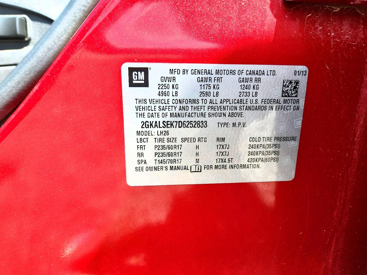 2013 Gmc Terrain Sle Red vin: 2GKALSEK7D6252833