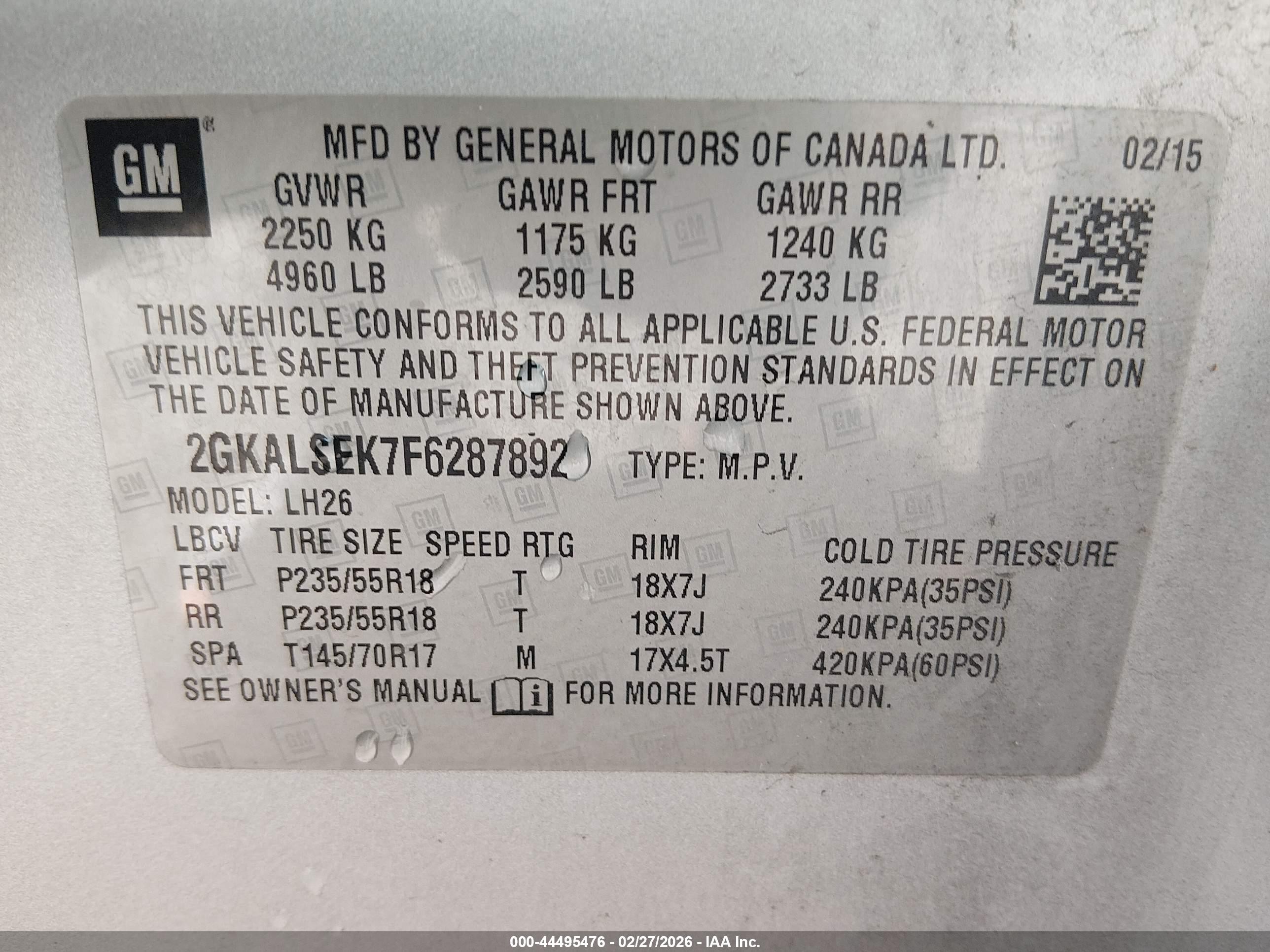 2015 Gmc Terrain Slt-1 Gray vin: 2GKALSEK7F6287892