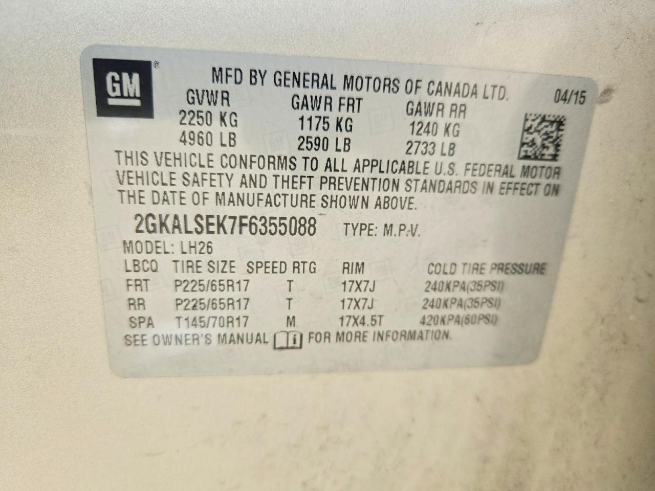 2015 Gmc Terrain Slt Tan vin: 2GKALSEK7F6355088
