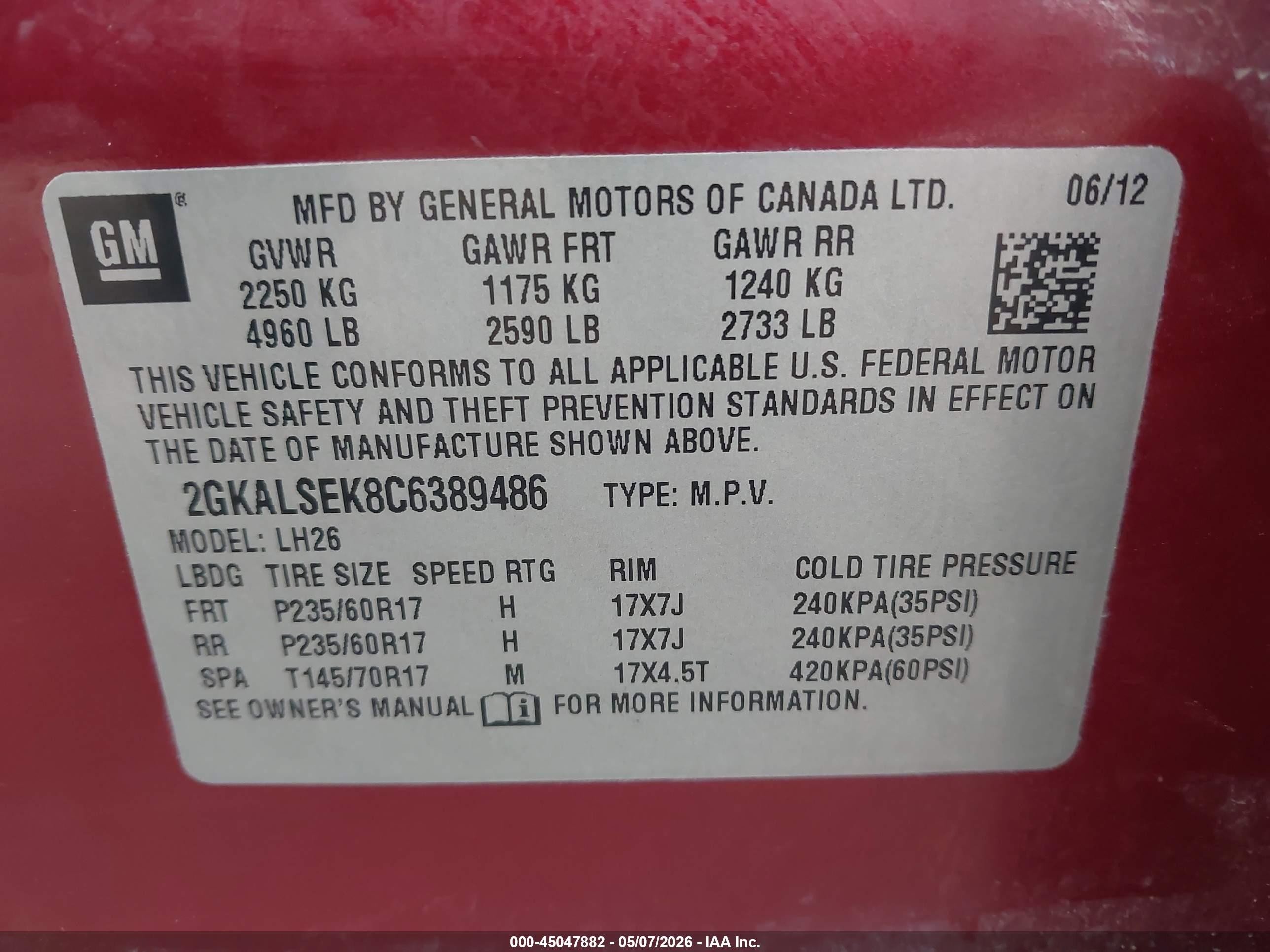 2012 Gmc Terrain Sle-2 Red vin: 2GKALSEK8C6389486