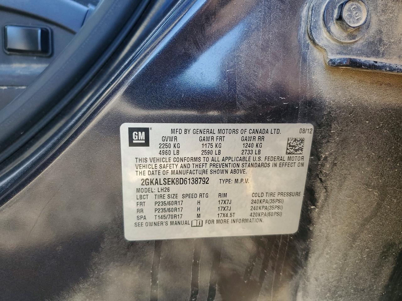 2013 Gmc Terrain Sle Black vin: 2GKALSEK8D6138792