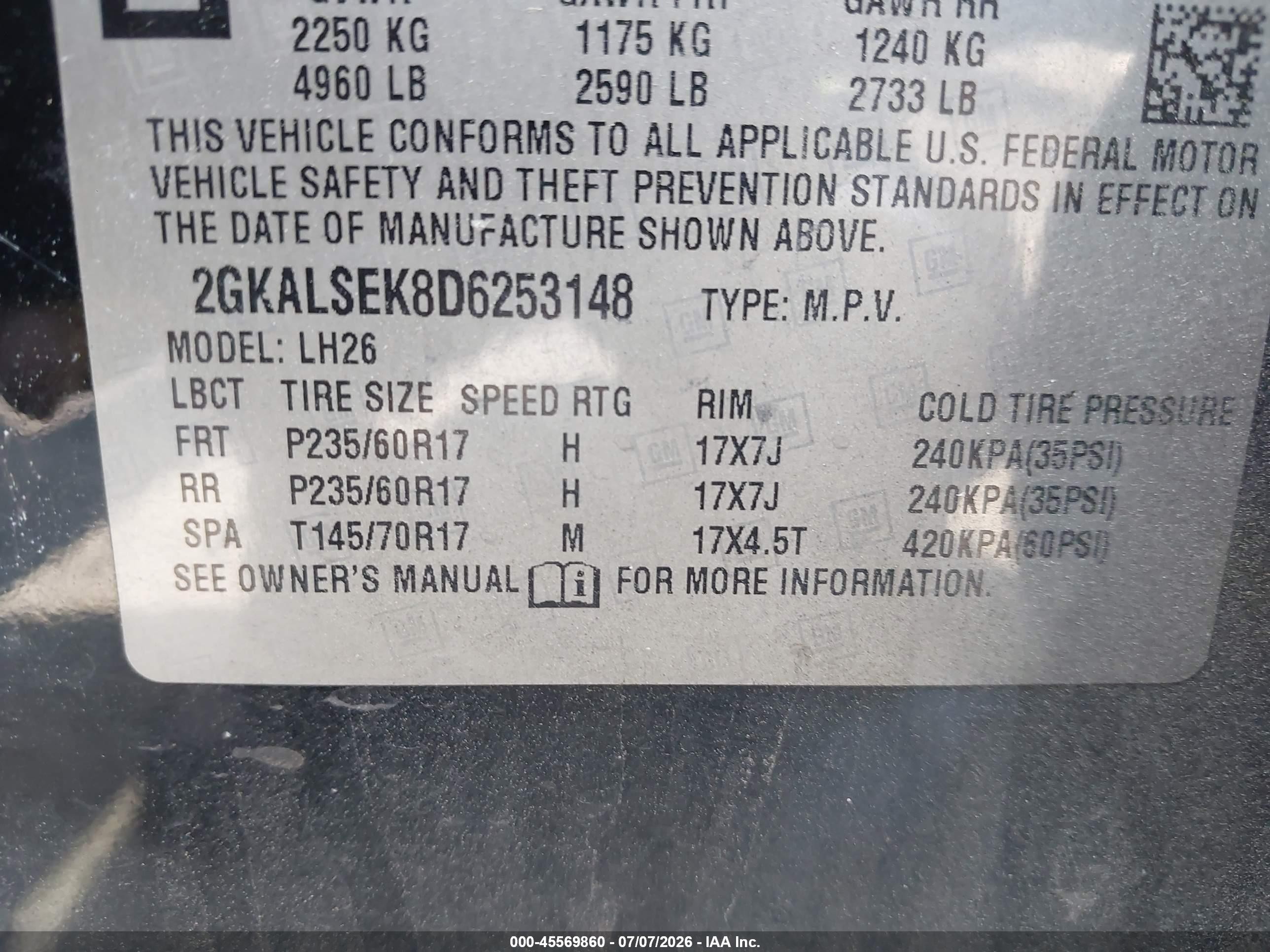 2013 Gmc Terrain Sle-2 Black vin: 2GKALSEK8D6253148