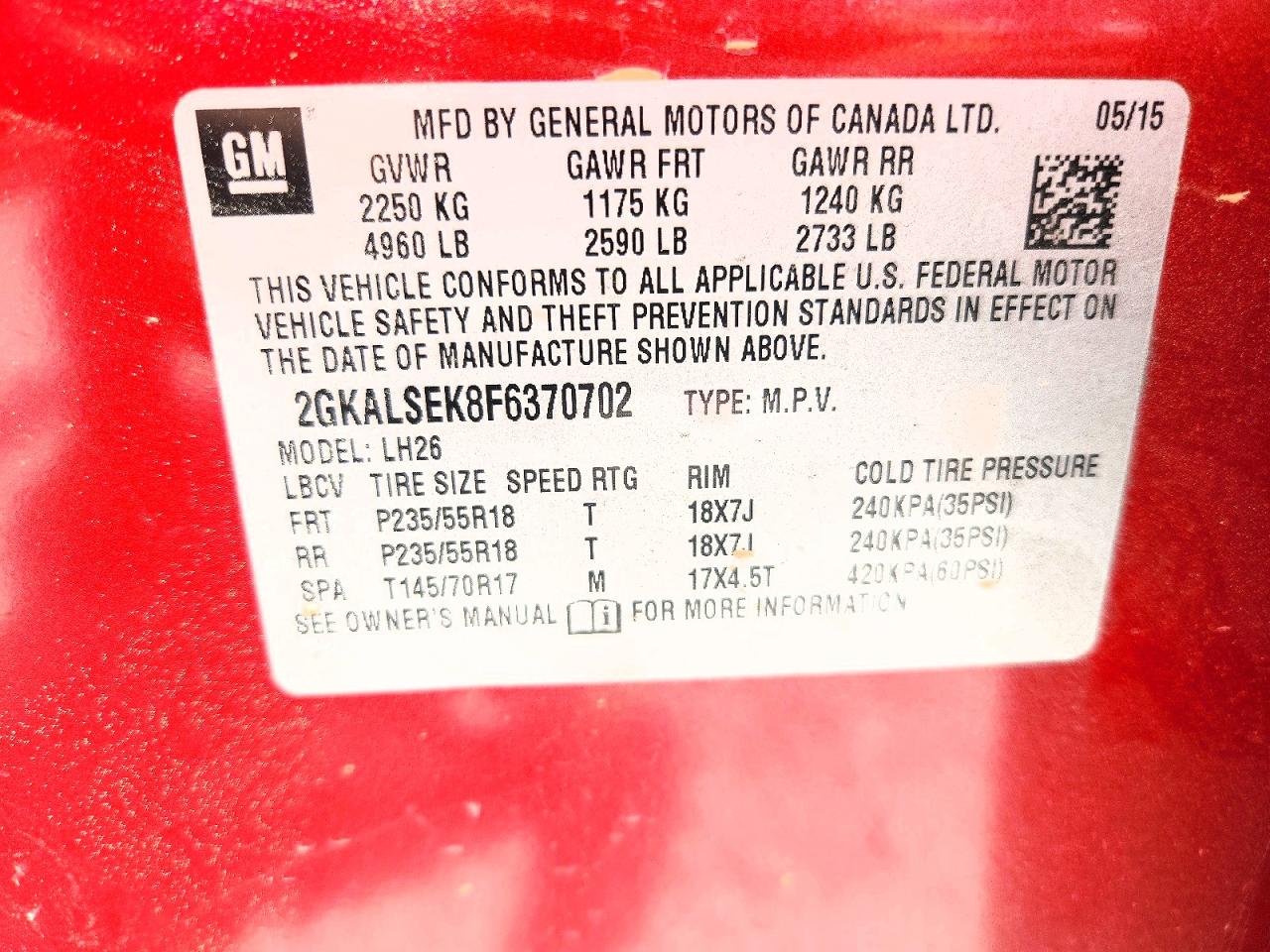 2015 Gmc Terrain Slt Red vin: 2GKALSEK8F6370702