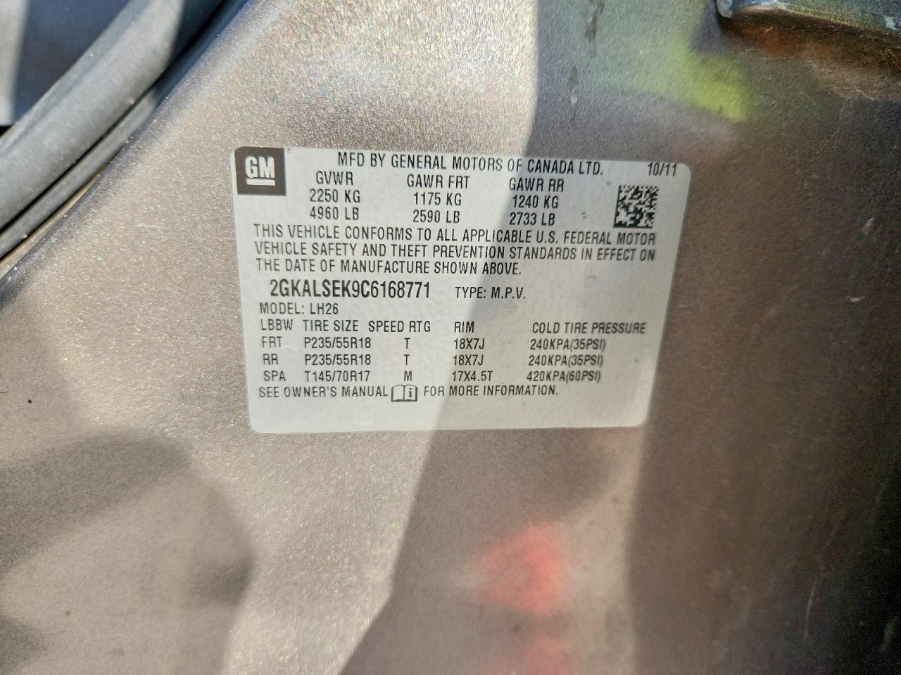 2012 Gmc Terrain Sle Серебряный vin: 2GKALSEK9C6168771