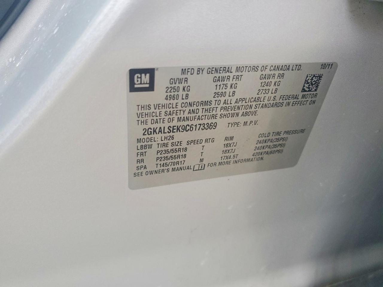 2012 Gmc Terrain Sle Silver vin: 2GKALSEK9C6173369