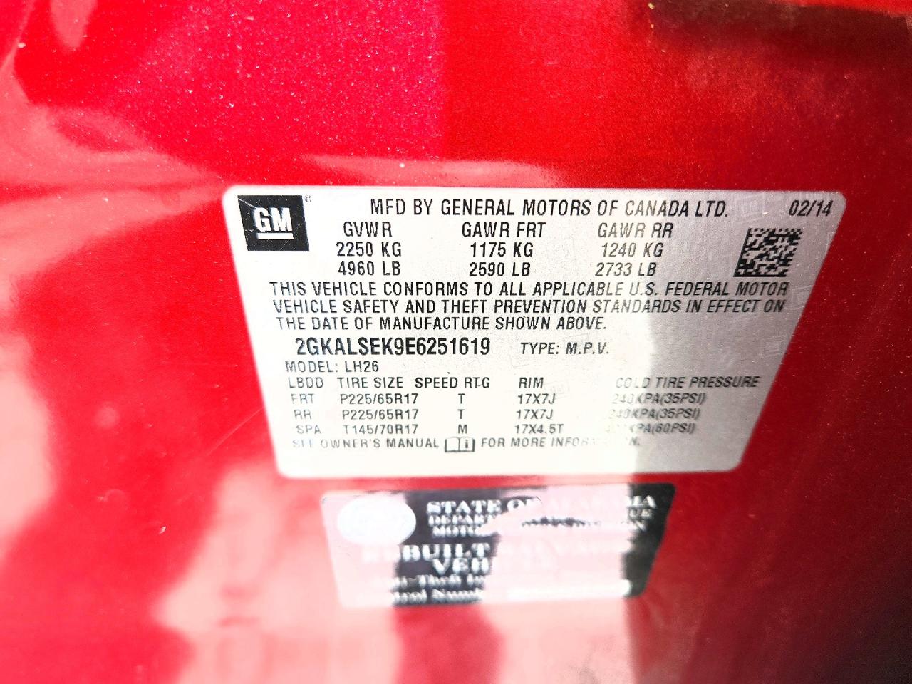 2014 Gmc Terrain Slt Red vin: 2GKALSEK9E6251619