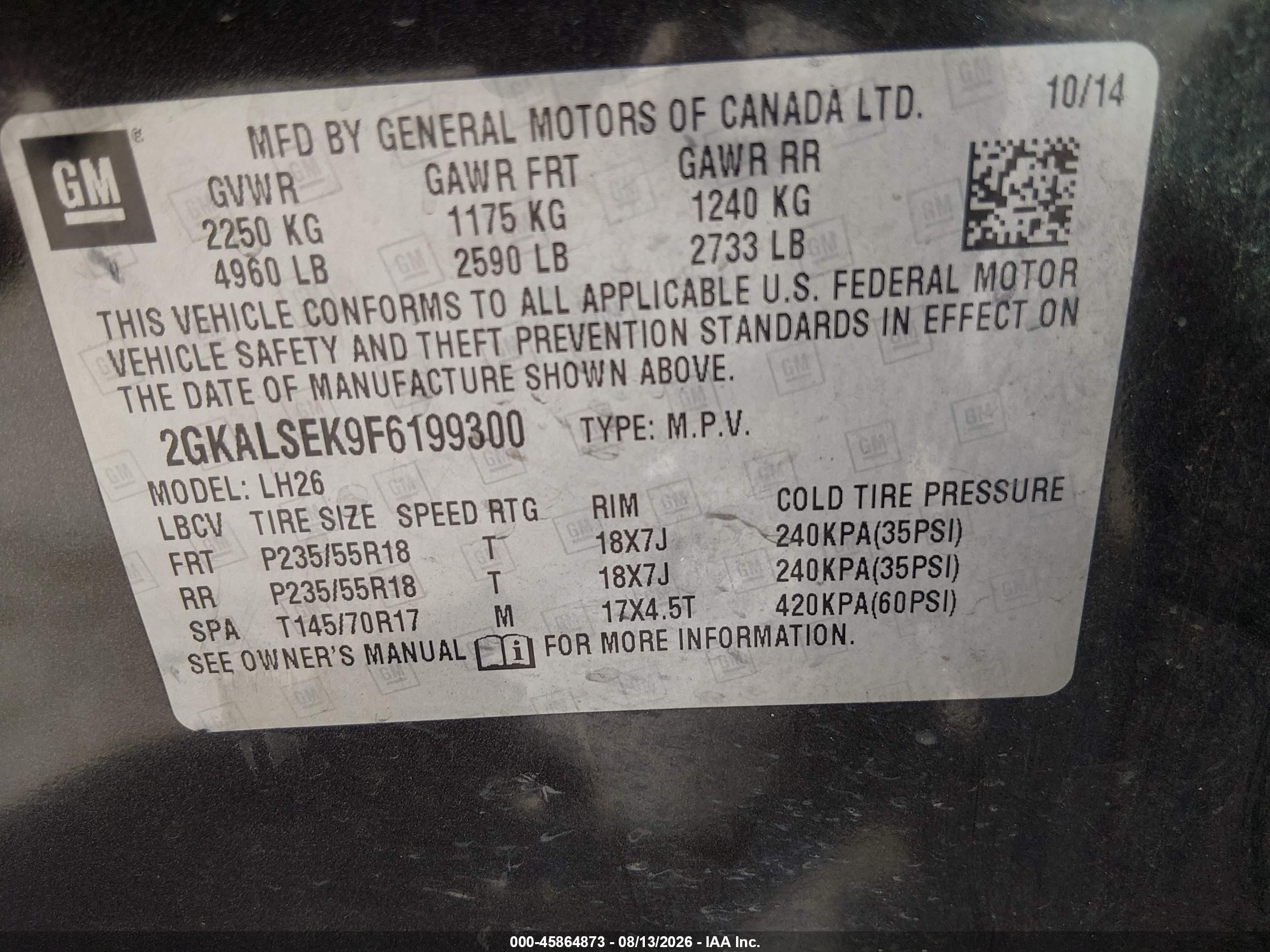 2015 Gmc Terrain Slt-1 Black vin: 2GKALSEK9F6199300