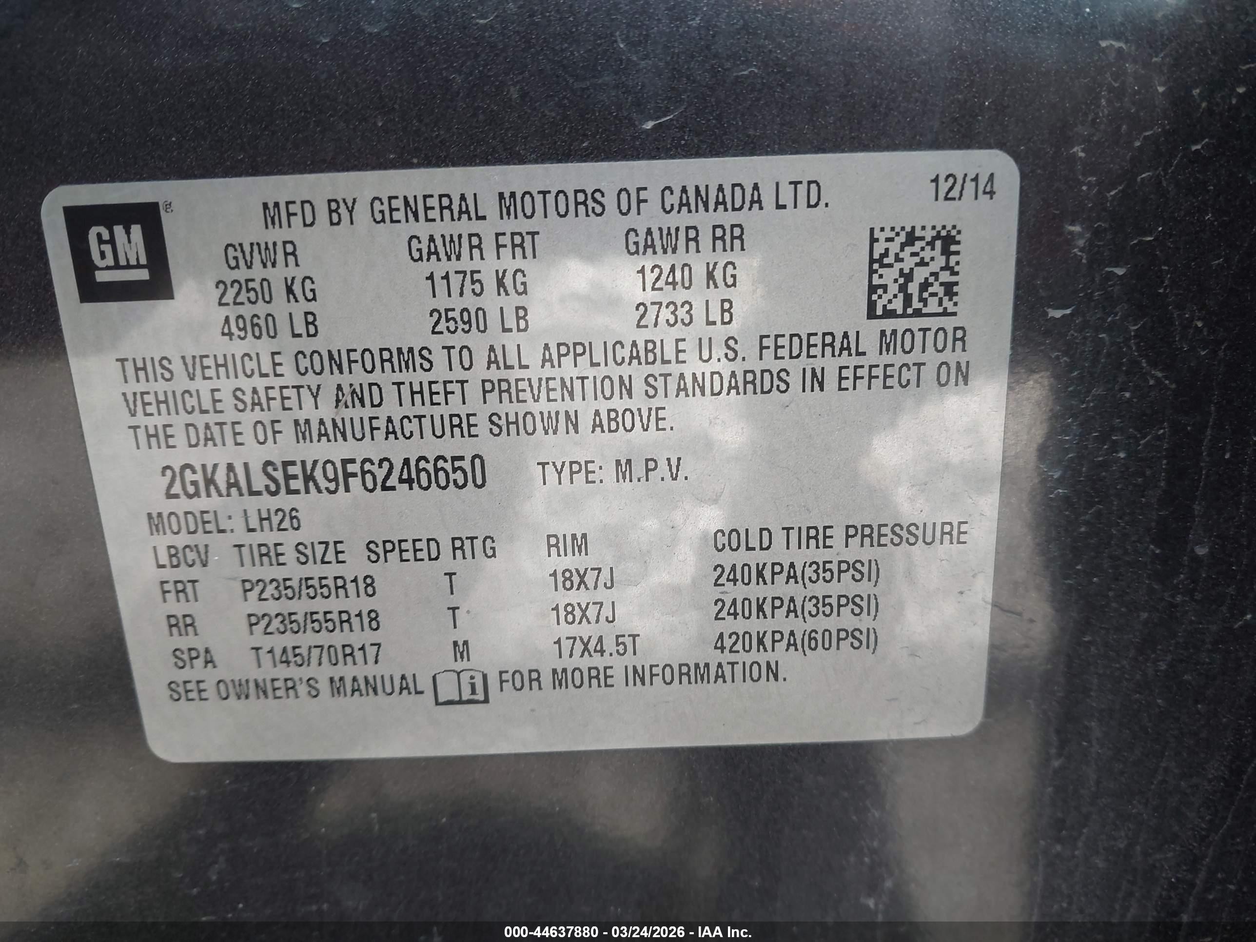 2015 Gmc Terrain Slt-1 Black vin: 2GKALSEK9F6246650
