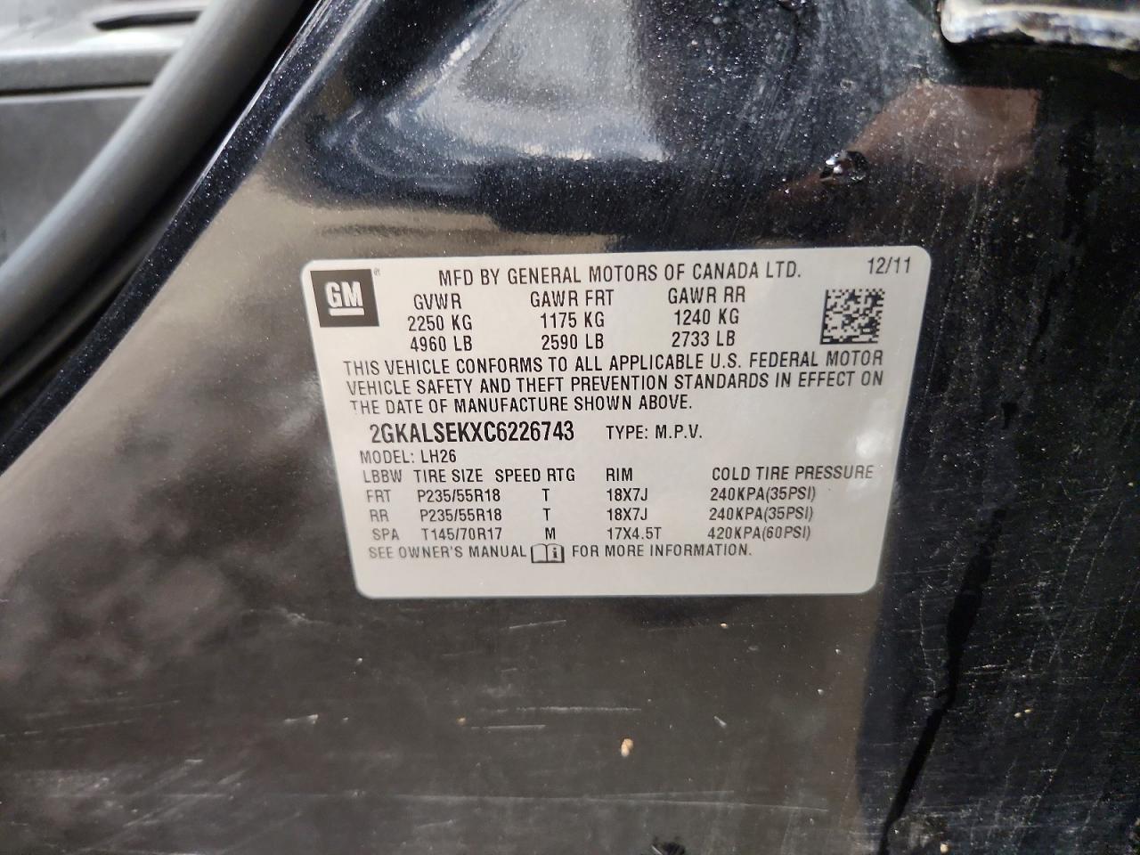 2012 Gmc Terrain Sle Gray vin: 2GKALSEKXC6226743