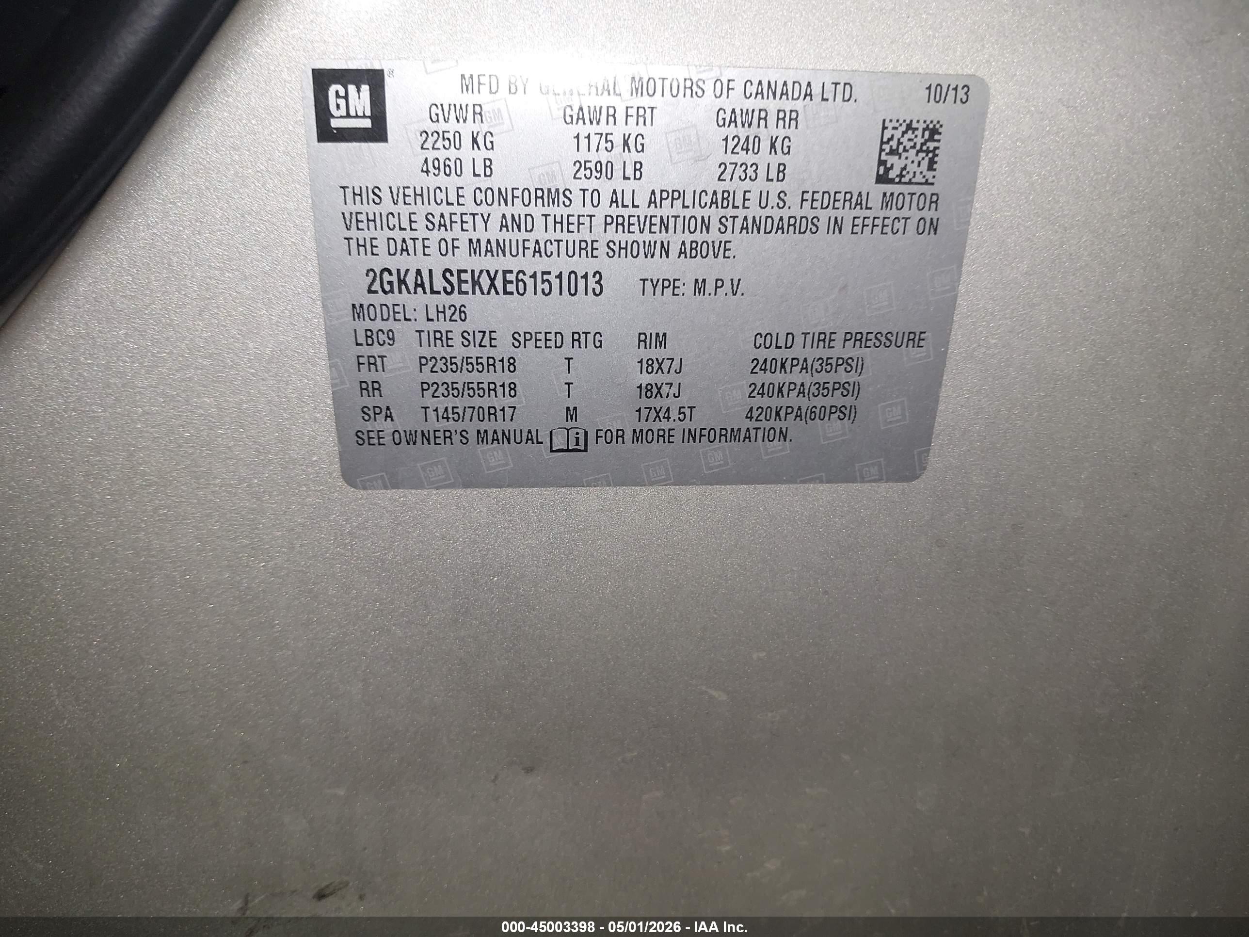 2014 Gmc Terrain Slt-1 Champagne vin: 2GKALSEKXE6151013